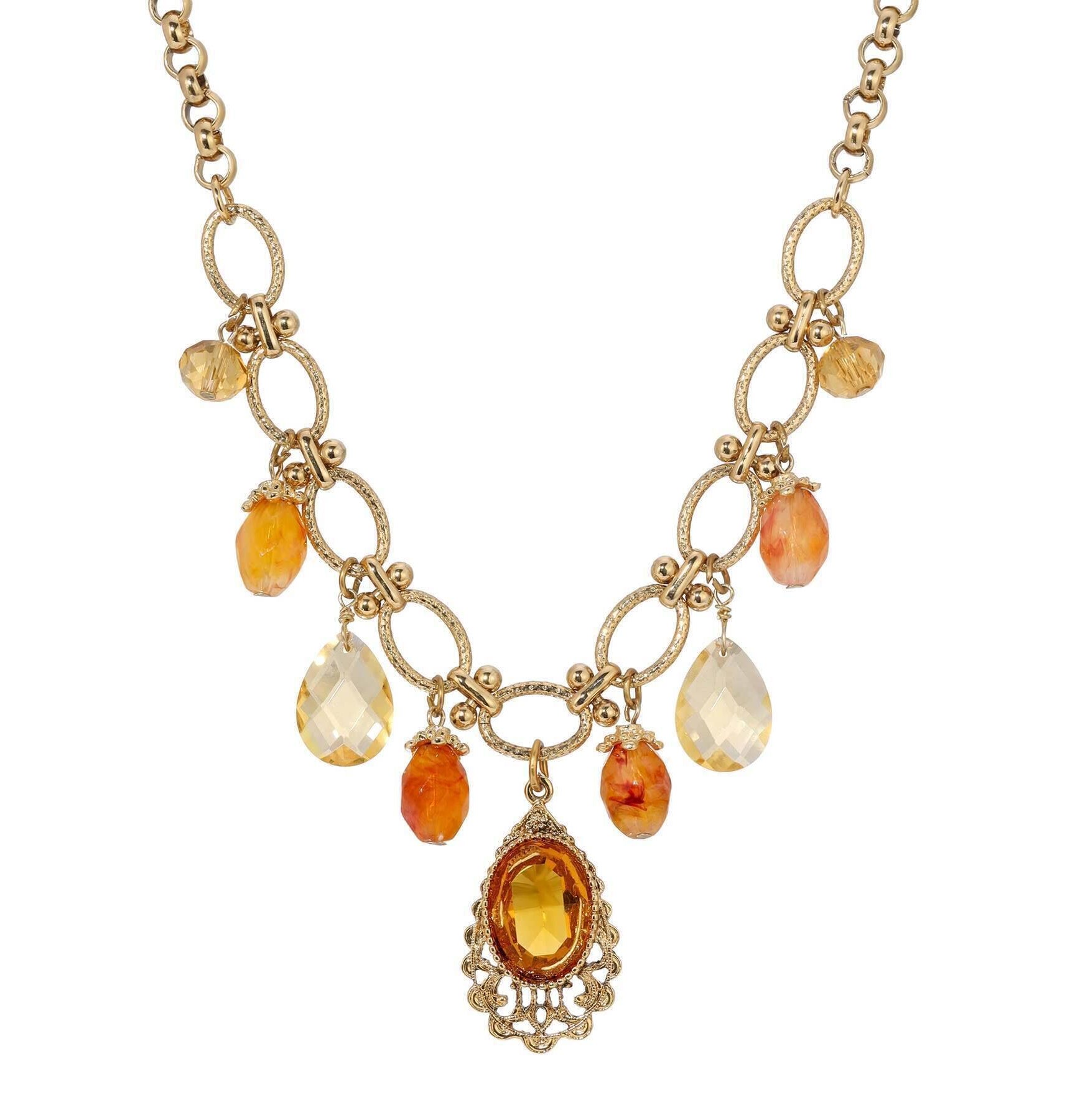 1928 Jewelry Imperial Topaz Crystal Beaded Necklace 16" + 3" Extension