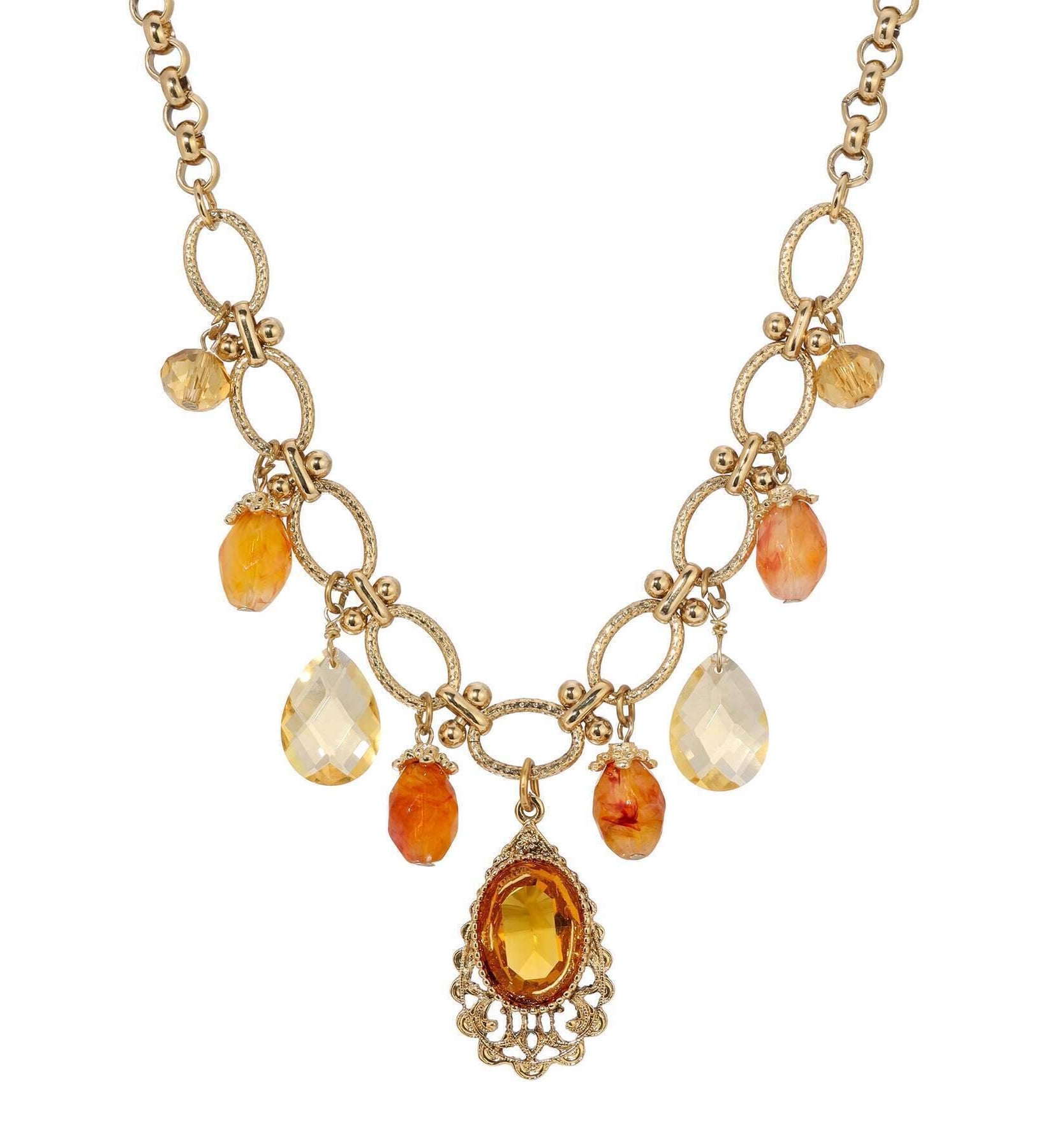 1928 Jewelry Imperial Topaz Crystal Beaded Necklace 16" + 3" Extension