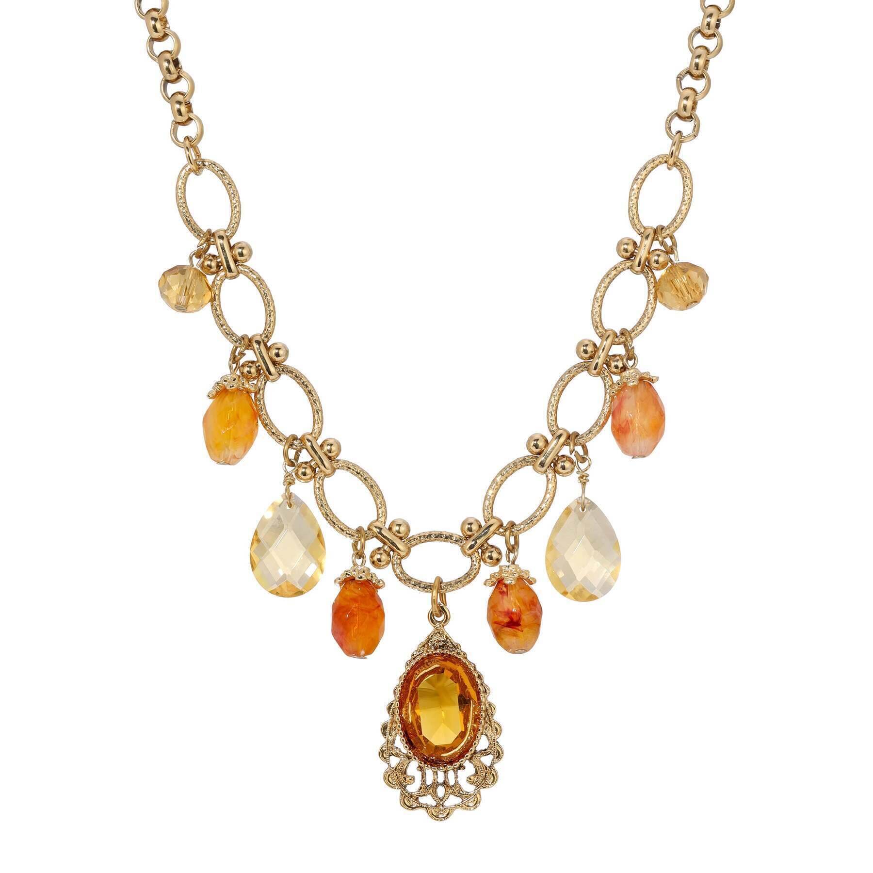 1928 Jewelry Imperial Topaz Crystal Beaded Necklace 16" + 3" Extension