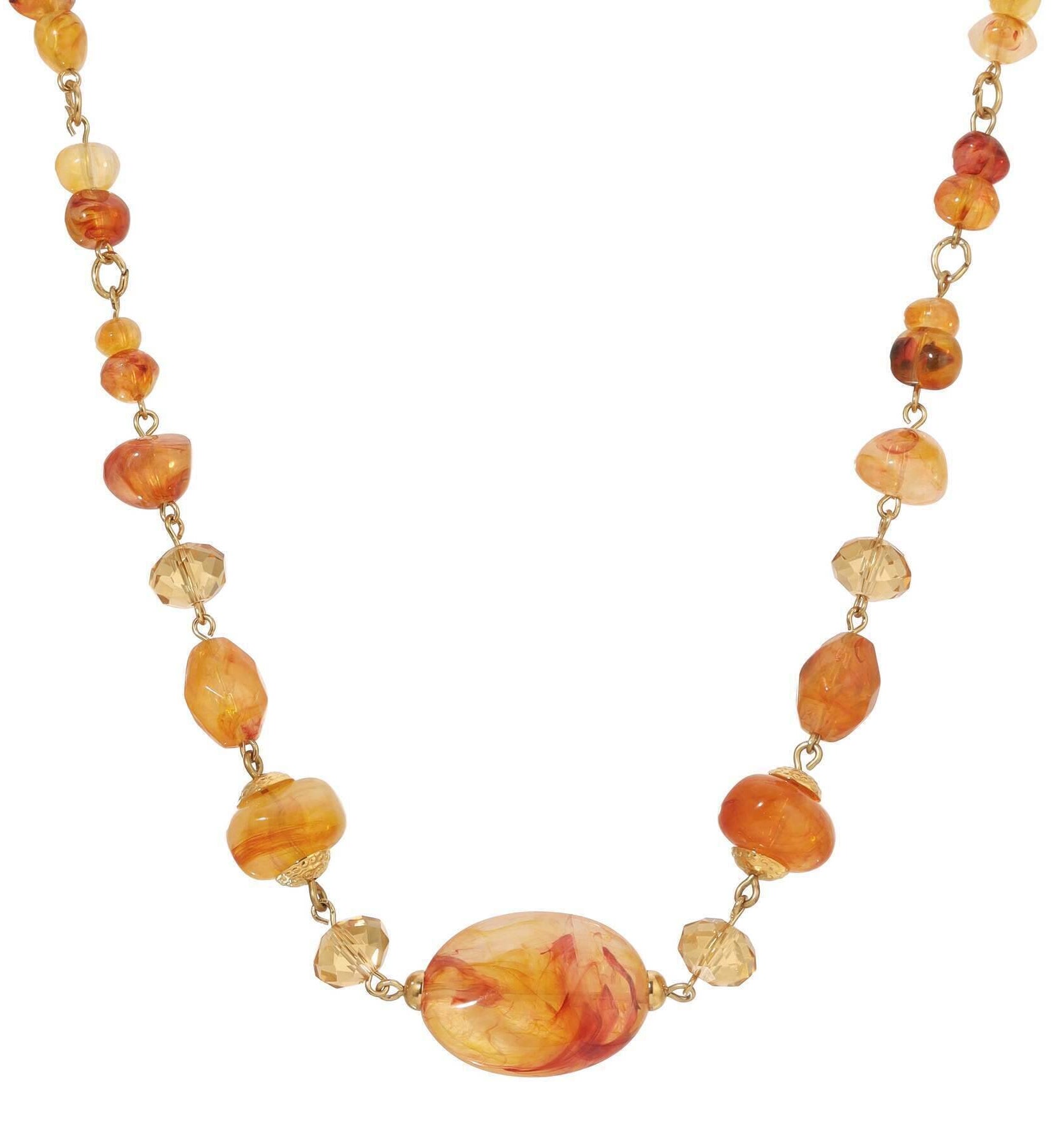 1928 Jewelry Marble Effect & Topaz Crystal Beaded Necklace 15" + 3" Extension