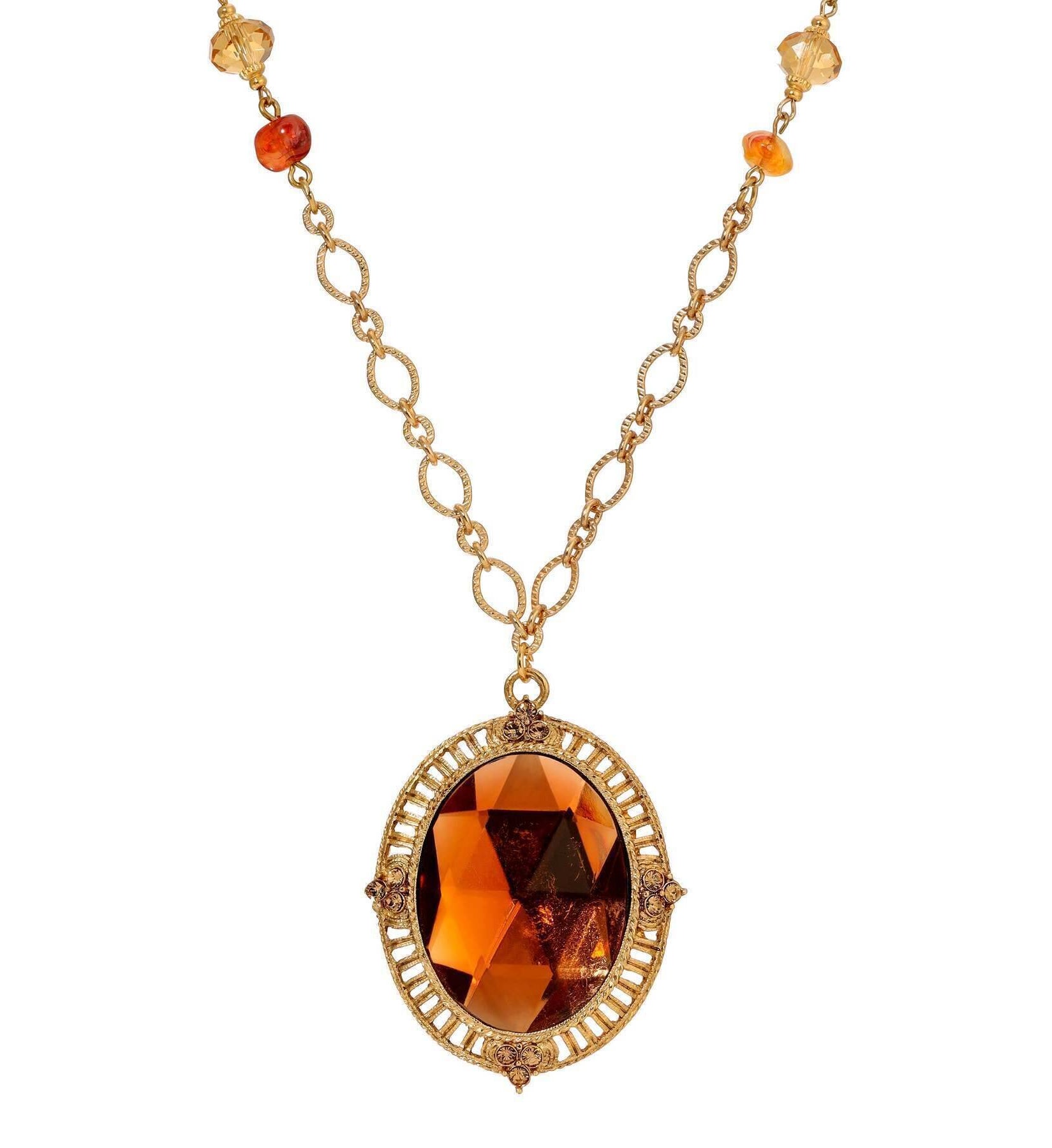1928 Jewelry Golden Autumn Topaz Crystal Radiance Pendant Necklace 28"