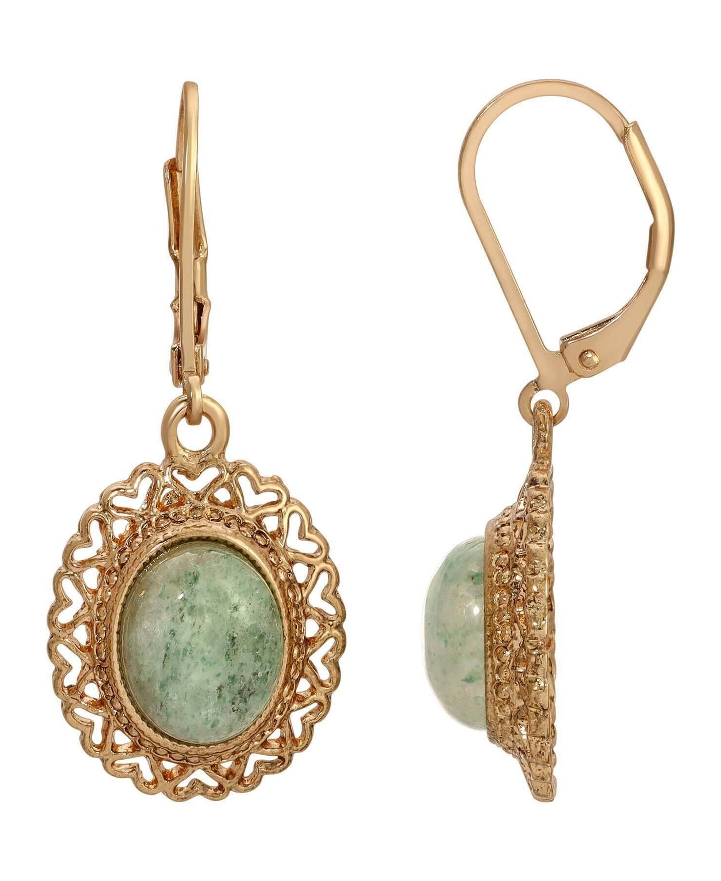 1928 Jewelry Oval Gemstone Heart Drop Earrings