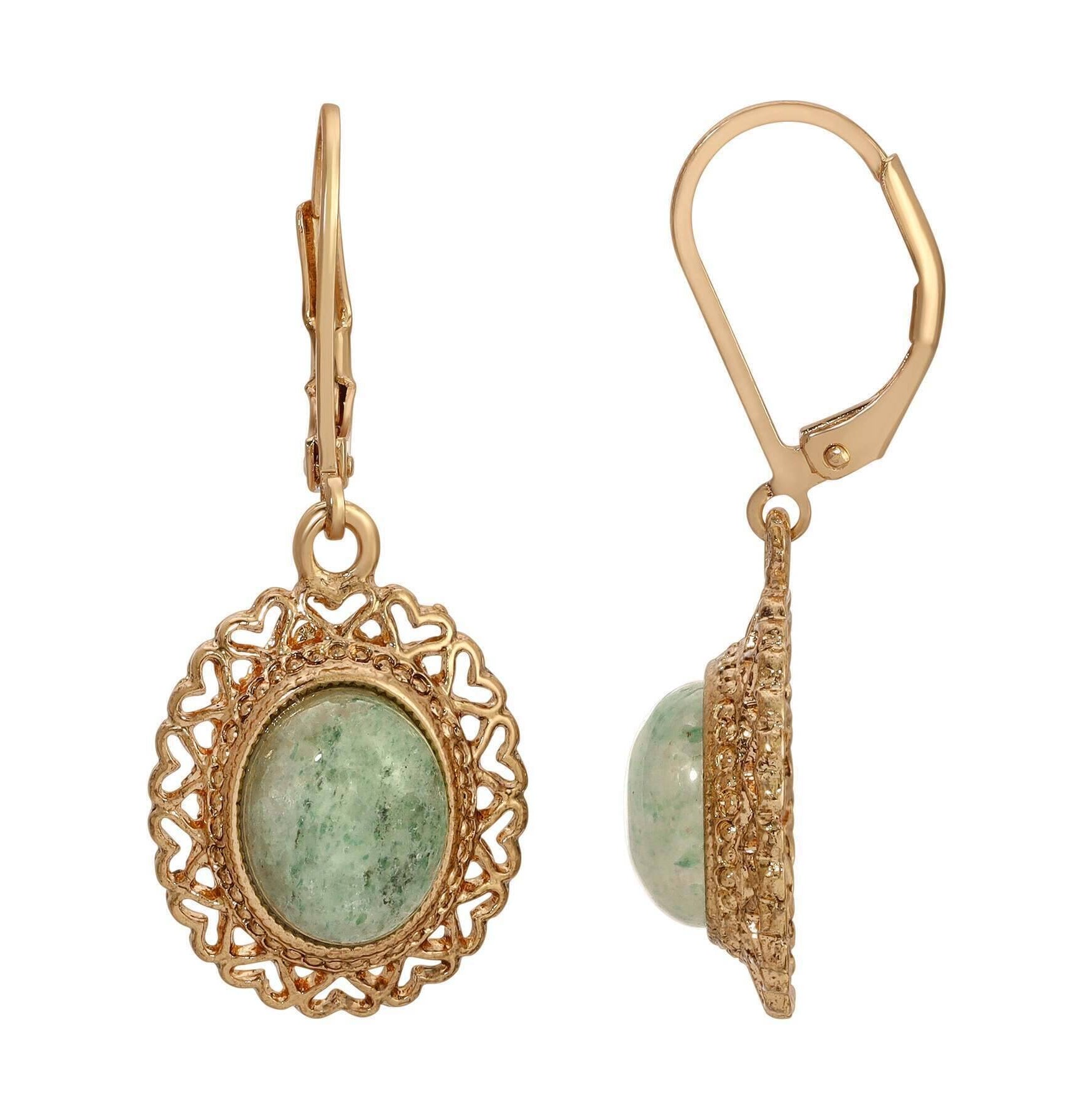 1928 Jewelry Oval Gemstone Heart Drop Earrings