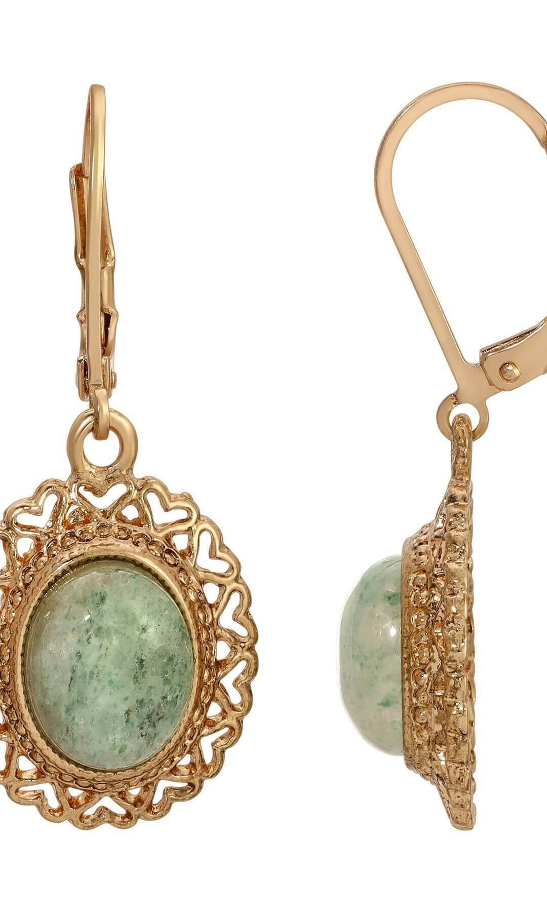 1928 Jewelry Oval Gemstone Heart Drop Earrings