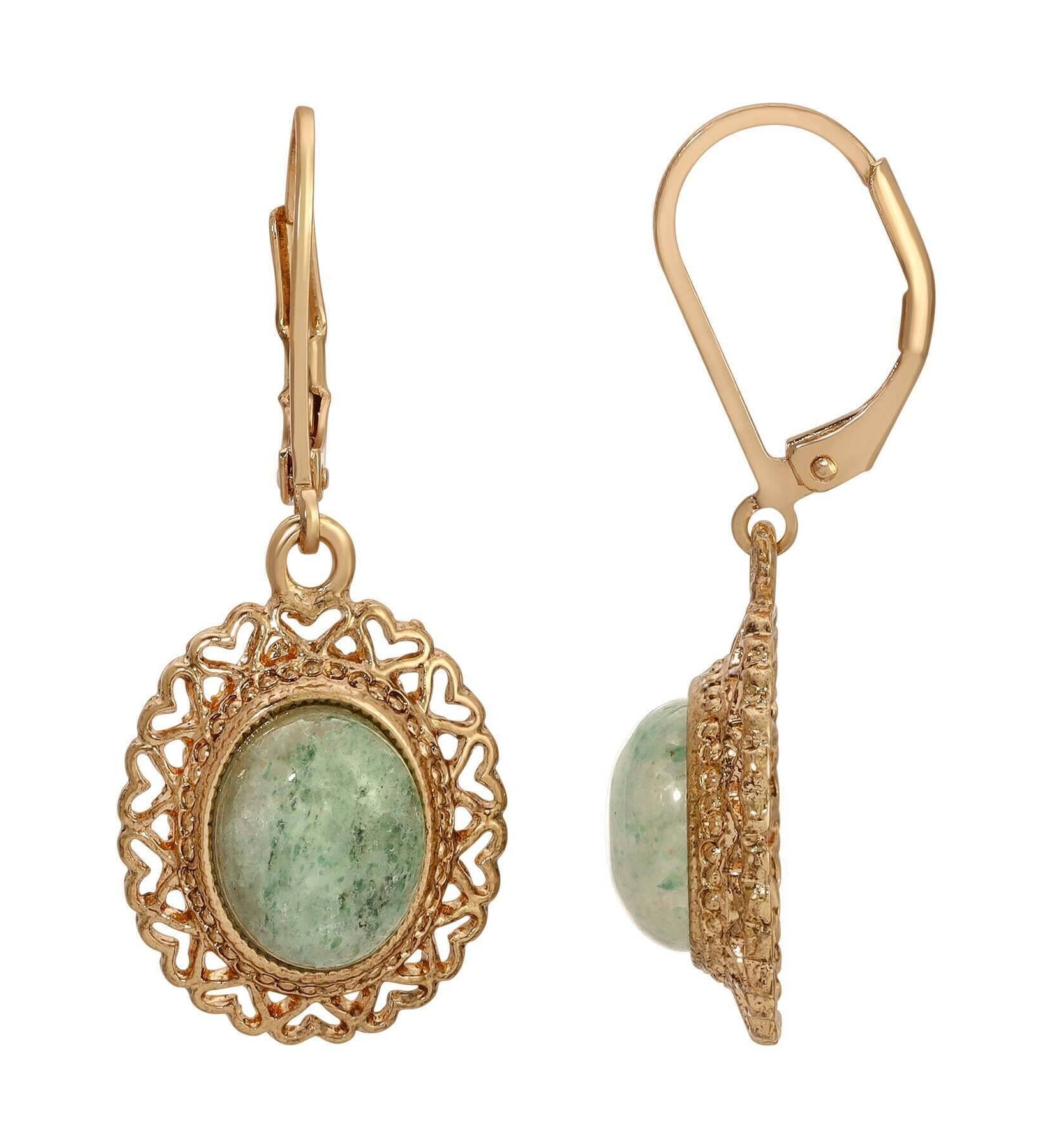 1928 Jewelry Oval Gemstone Heart Drop Earrings