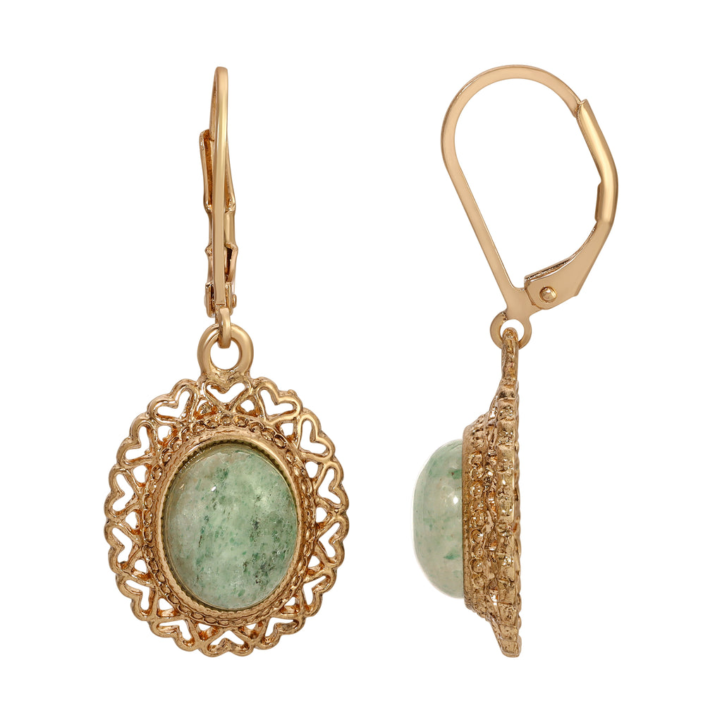 1928 Jewelry Oval Gemstone Heart Drop Earrings