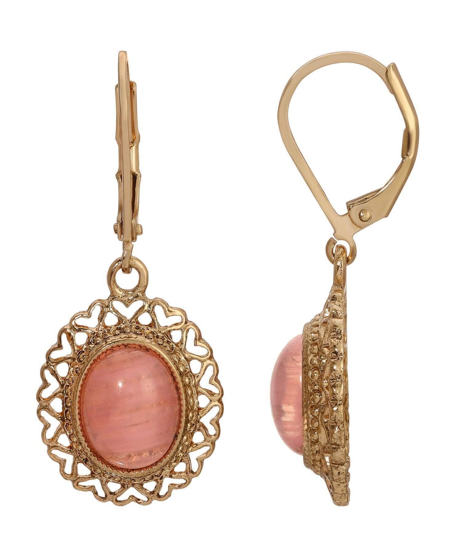 1928 Jewelry Oval Gemstone Heart Drop Earrings
