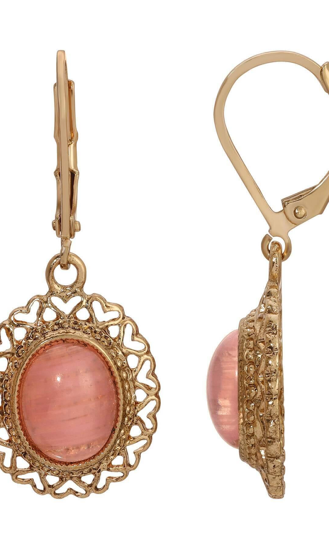 1928 Jewelry Oval Gemstone Heart Drop Earrings
