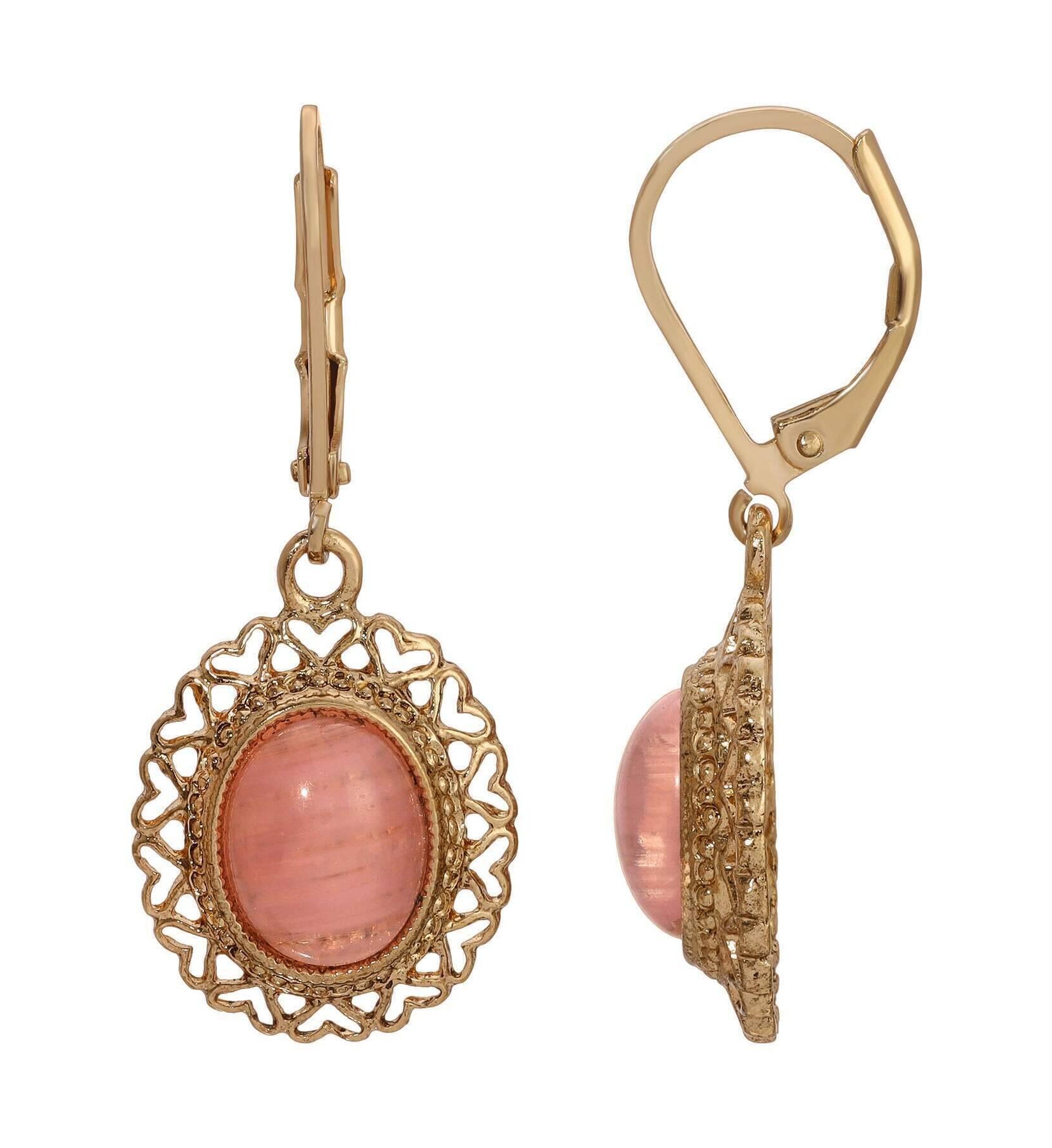 1928 Jewelry Oval Gemstone Heart Drop Earrings