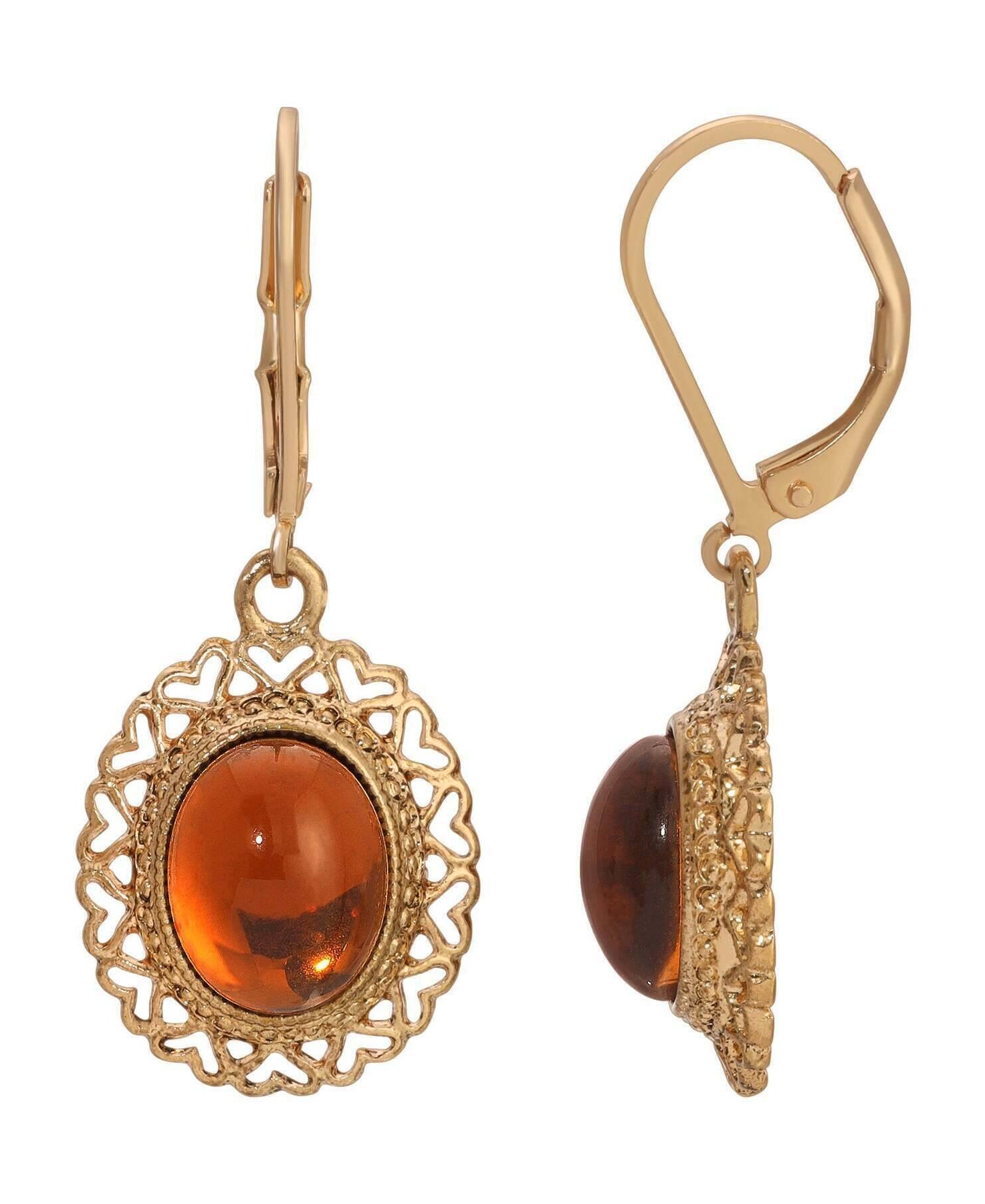 1928 Jewelry Oval Glass Stone Heart Drop Earrings