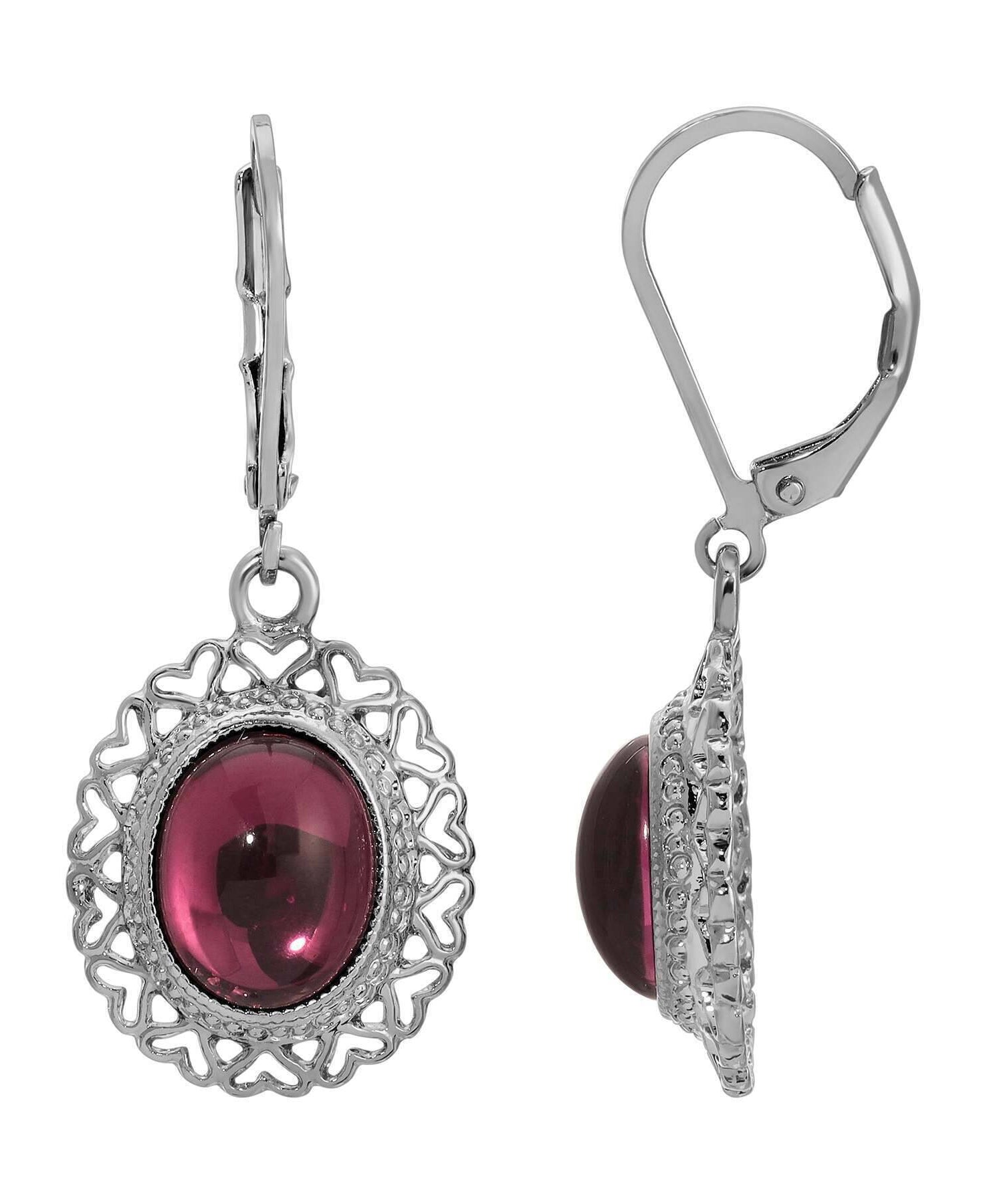 1928 Jewelry Oval Glass Stone Heart Drop Earrings
