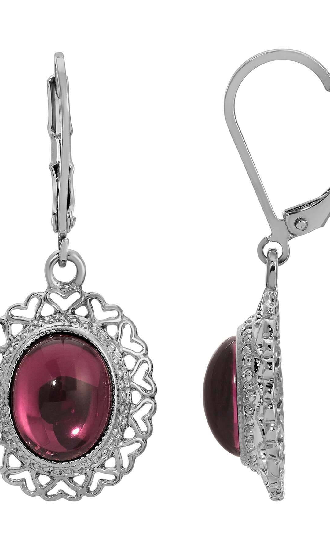 1928 Jewelry Oval Glass Stone Heart Drop Earrings