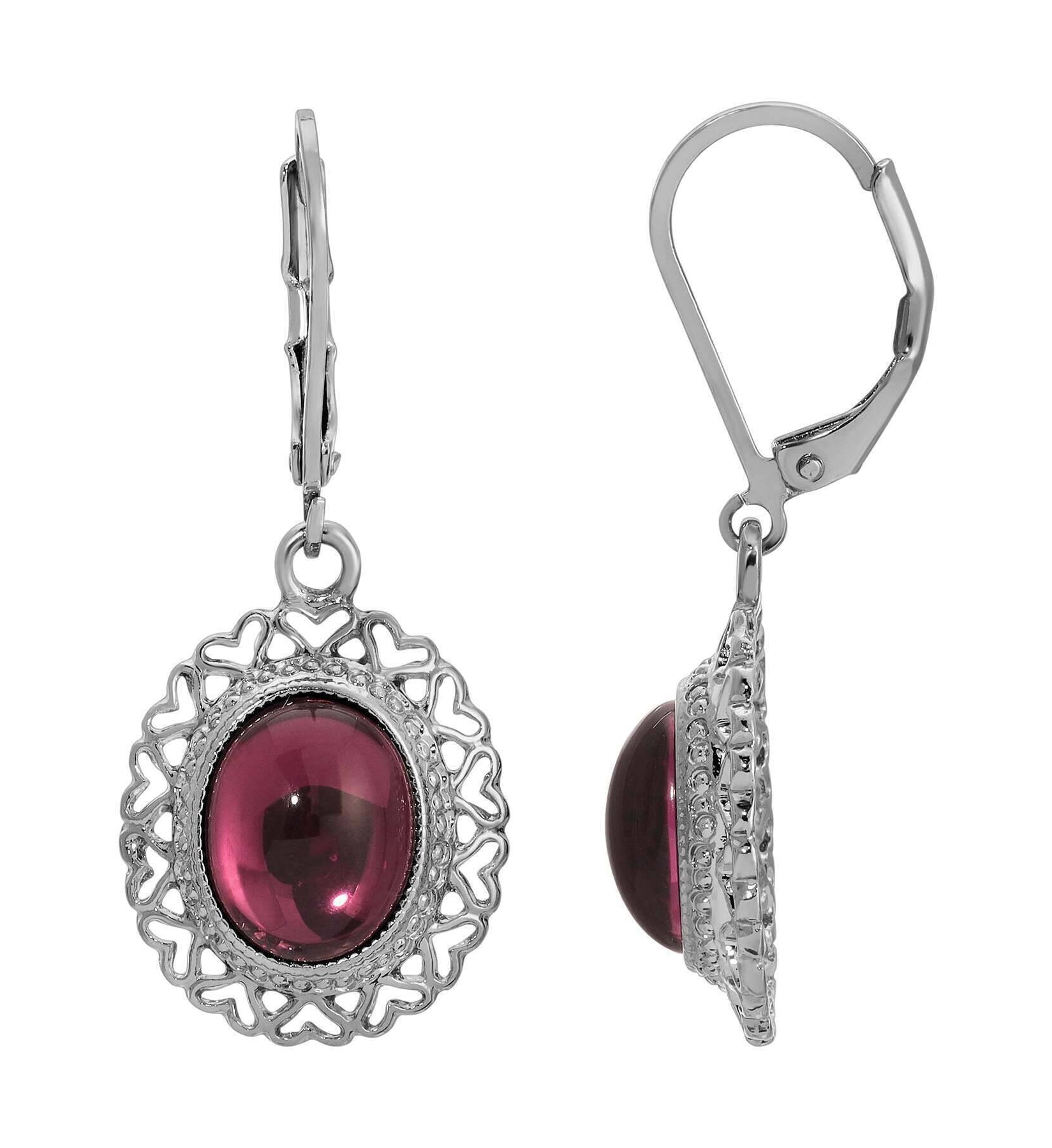 1928 Jewelry Oval Glass Stone Heart Drop Earrings