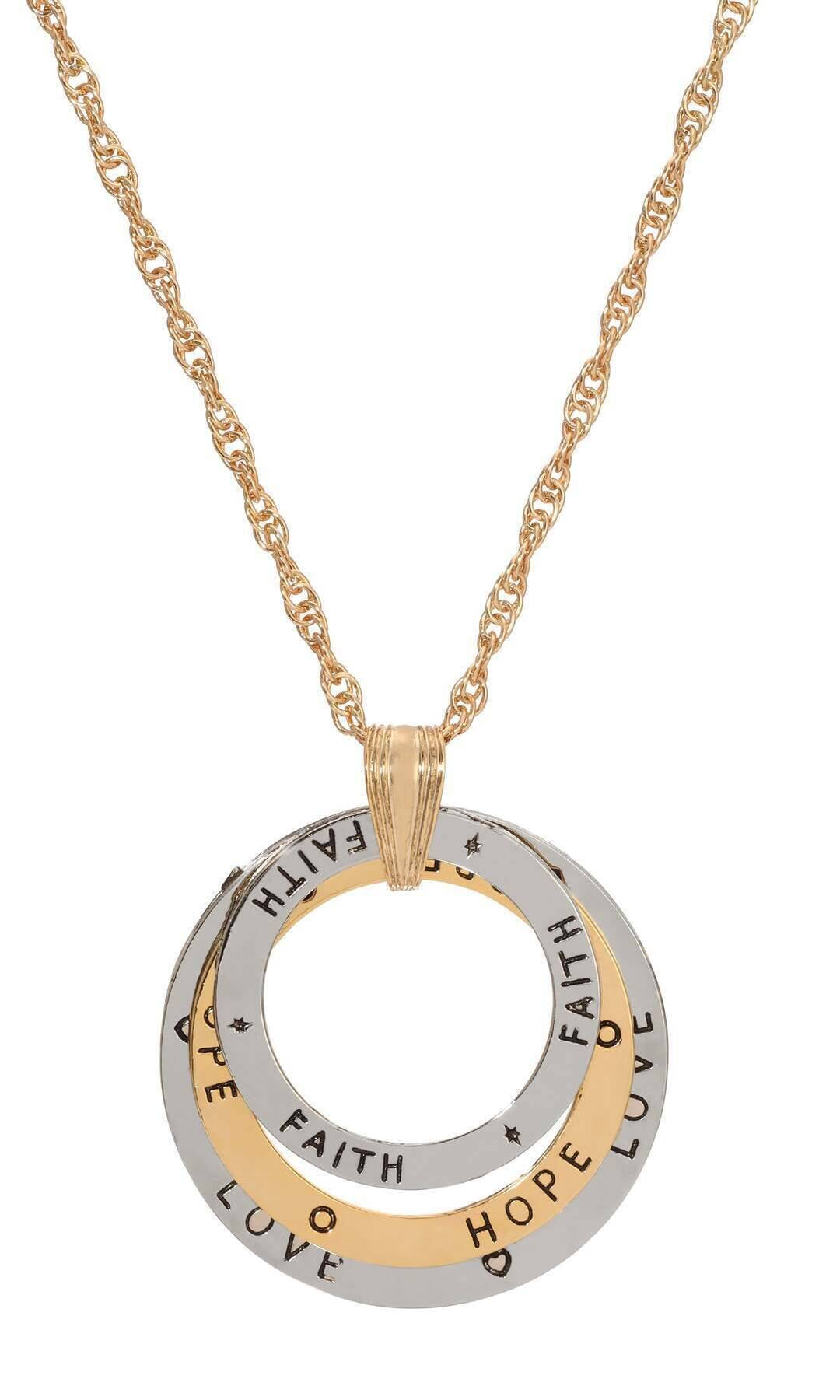 1928 Jewelry Faith, Hope, Love Trinity Rings Pendant Necklace 28"