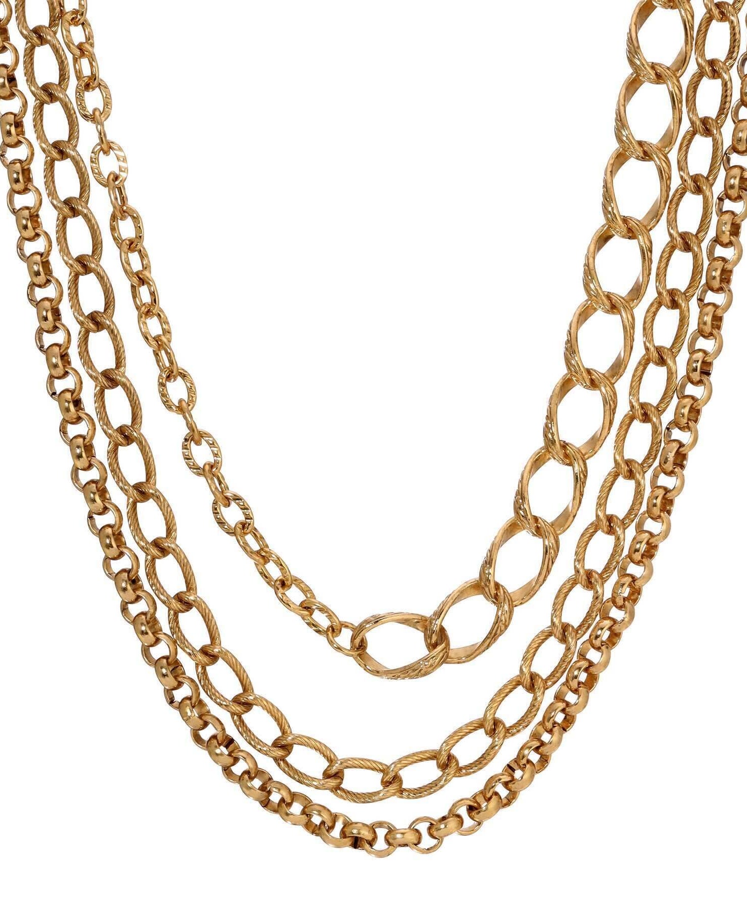 1928 Jewelry Gold Polished & Textured Multi Layered Chain Necklace 32"