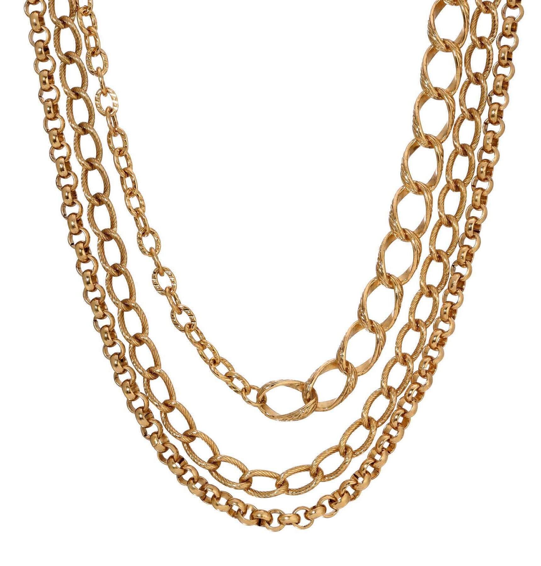 1928 Jewelry Gold Polished & Textured Multi Layered Chain Necklace 32"