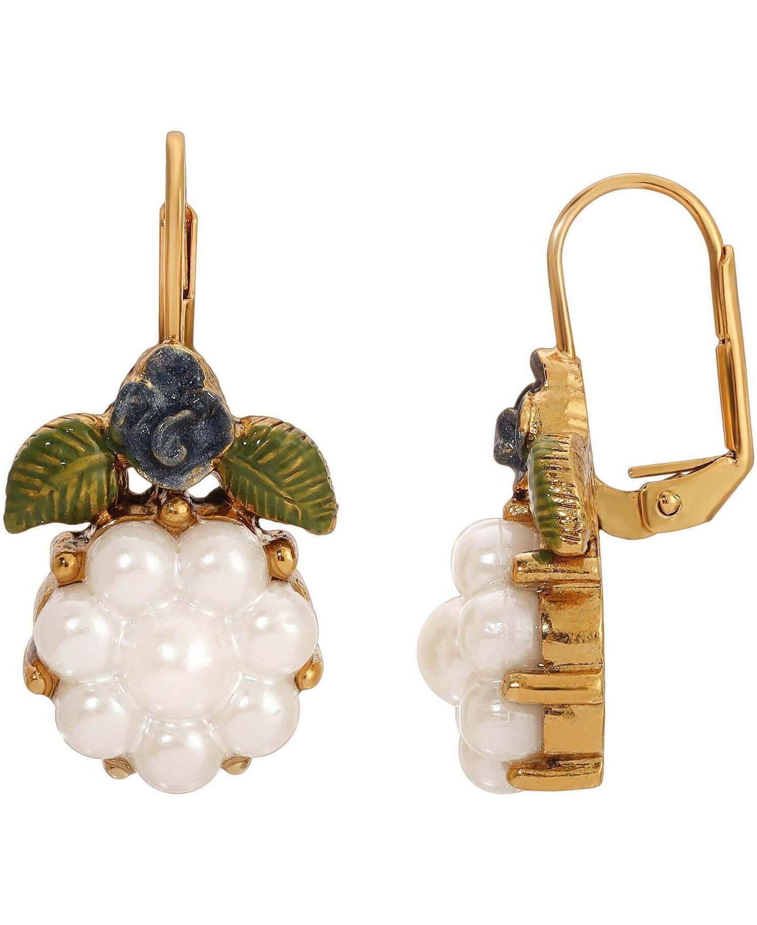 1928 Jewelry Faux Pearl Flower & Rose Drop Earrings