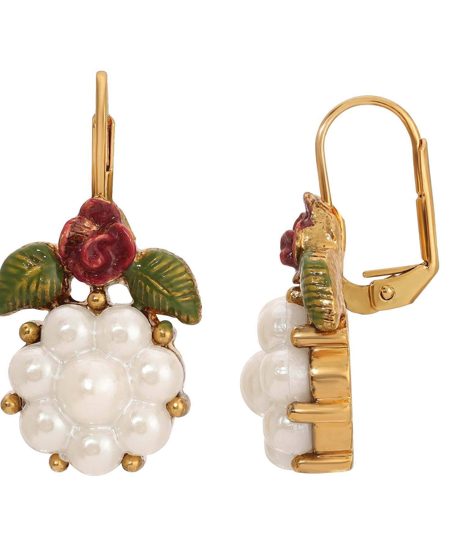1928 Jewelry Faux Pearl Flower & Rose Drop Earrings