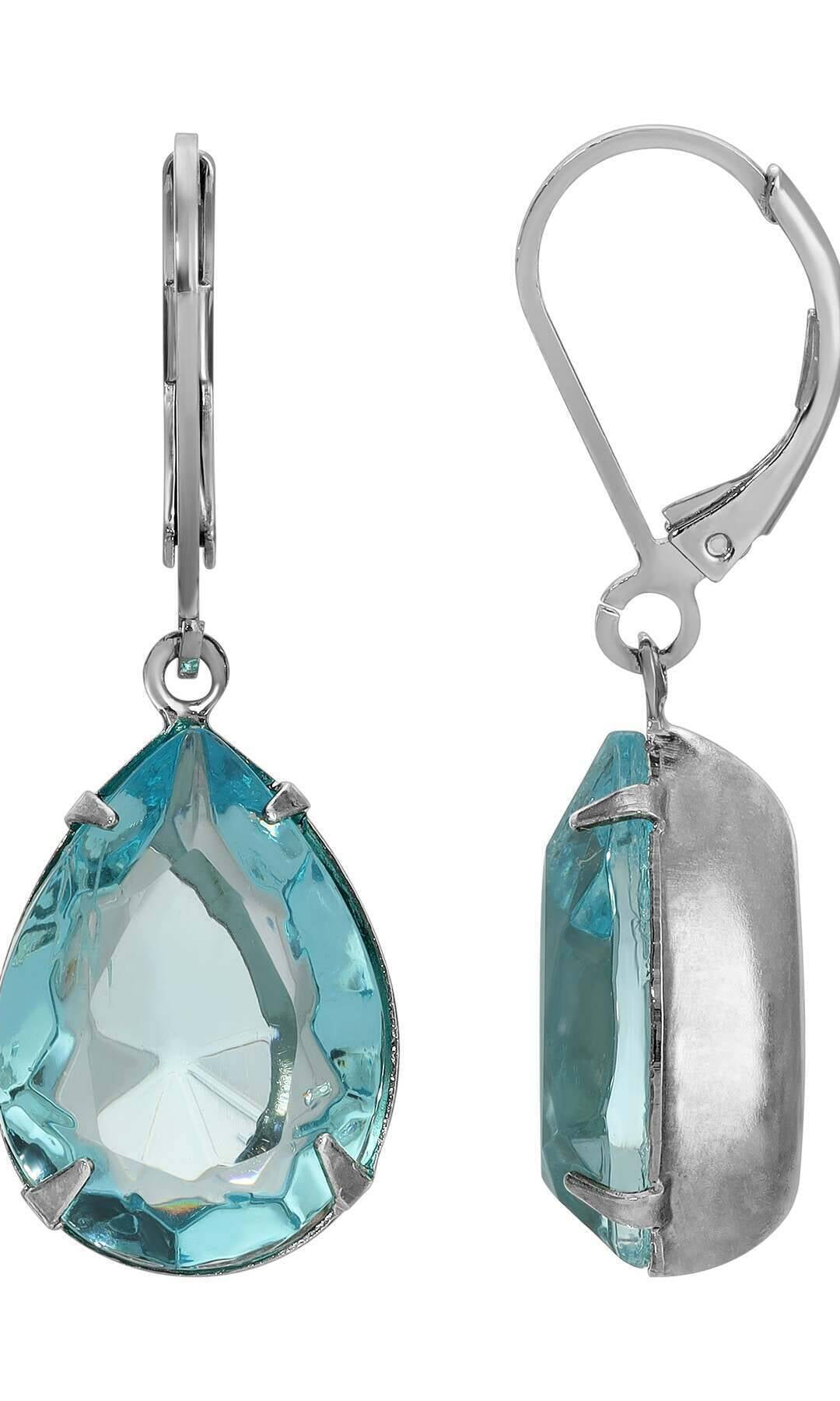1928 Jewelry Atlantis Aqua Blue Pear Shaped Glass Crystal Drop Earrings