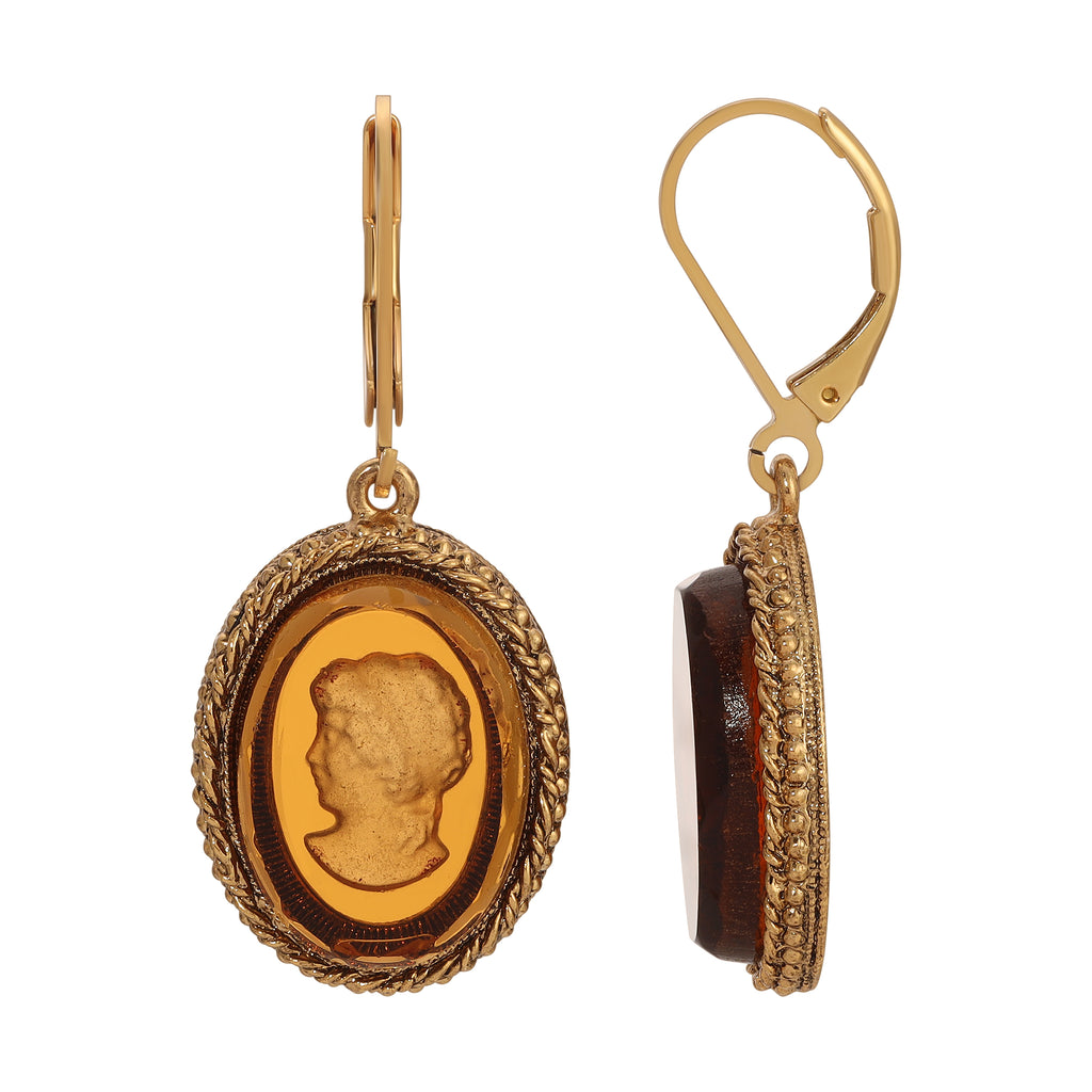 1928 Jewelry Oval Smoke Topaz Intaglio Drop Earrings