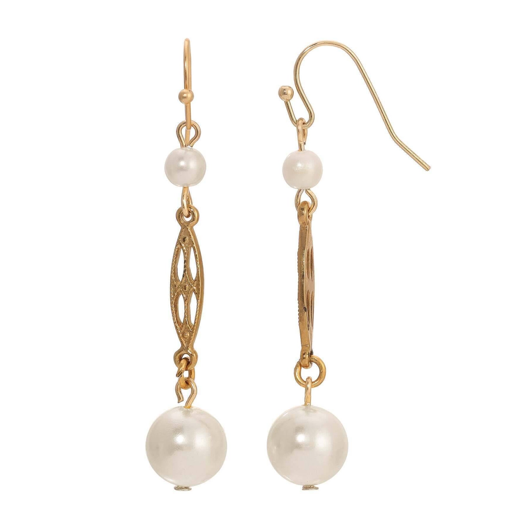 1928 Jewelry Golden Grace Glass Faux Pearl Dangling Earrings