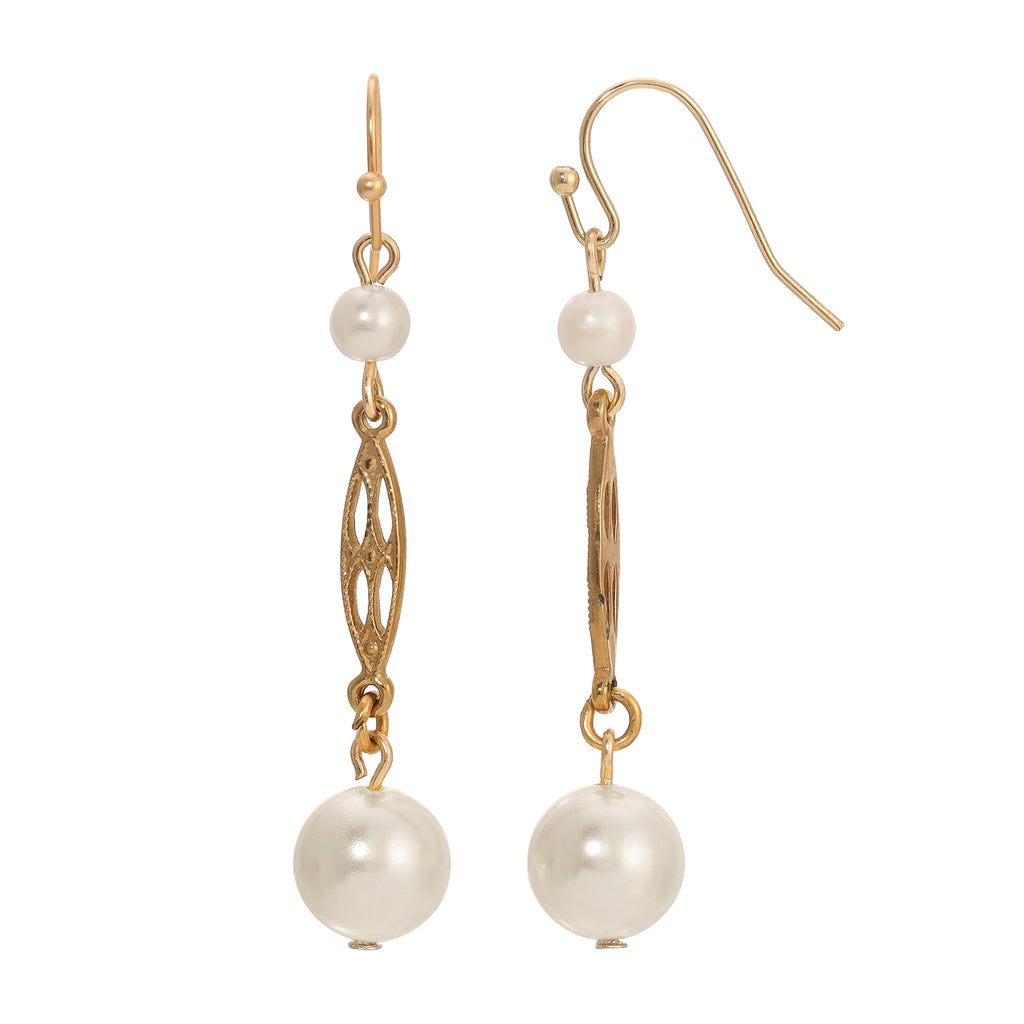 1928 Jewelry Golden Grace Glass Faux Pearl Dangling Earrings