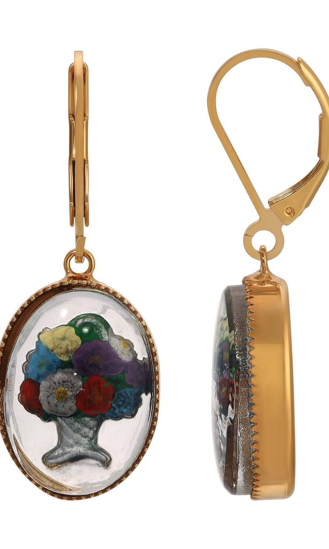 1928 Jewelry Mixed Flower Bouquet German Glass Drop Earrings