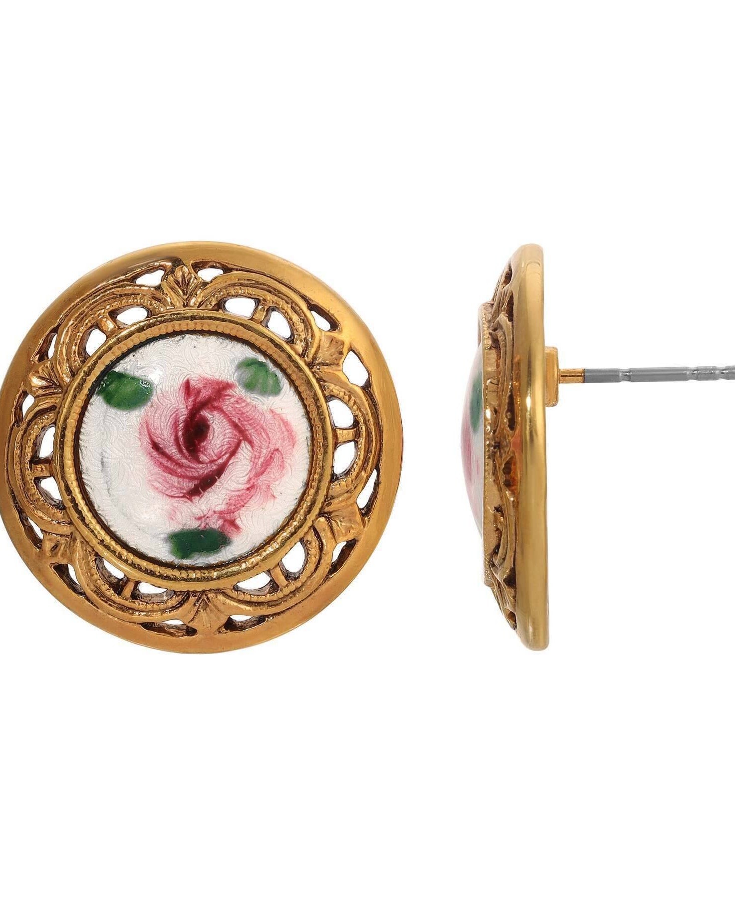 1928 Jewelry Artisan Pink Rosebud Round Stud Earrings