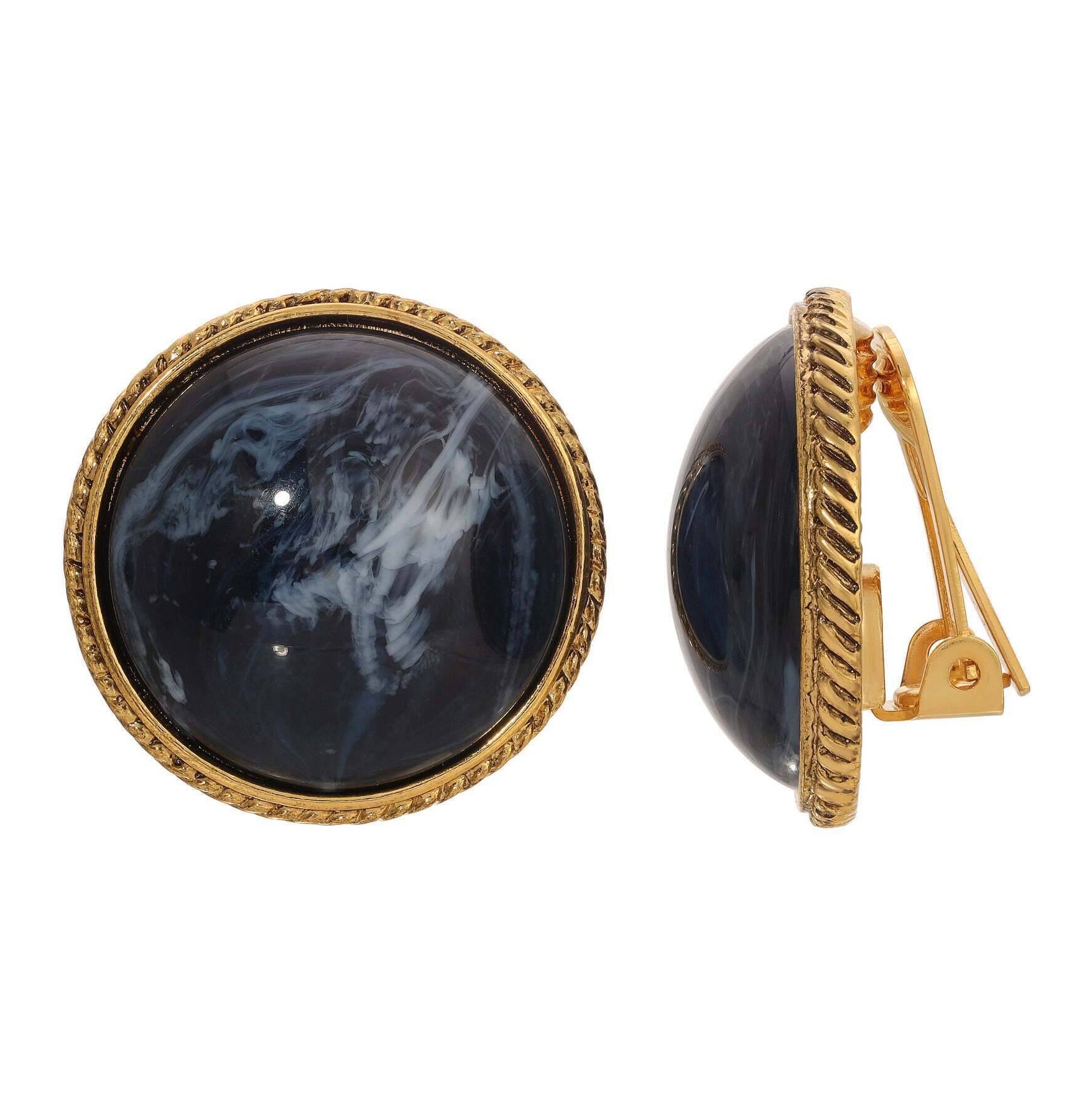 1928 Jewelry Round Sapphire Blue Clip On Earrings