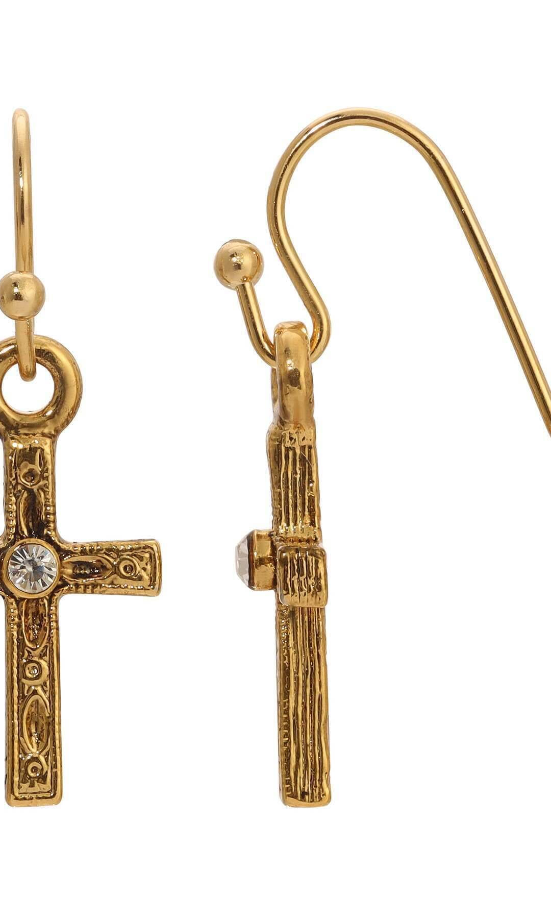 1928 Jewelry Golden Elegance Cross & Clear Crystal Drop Earrings