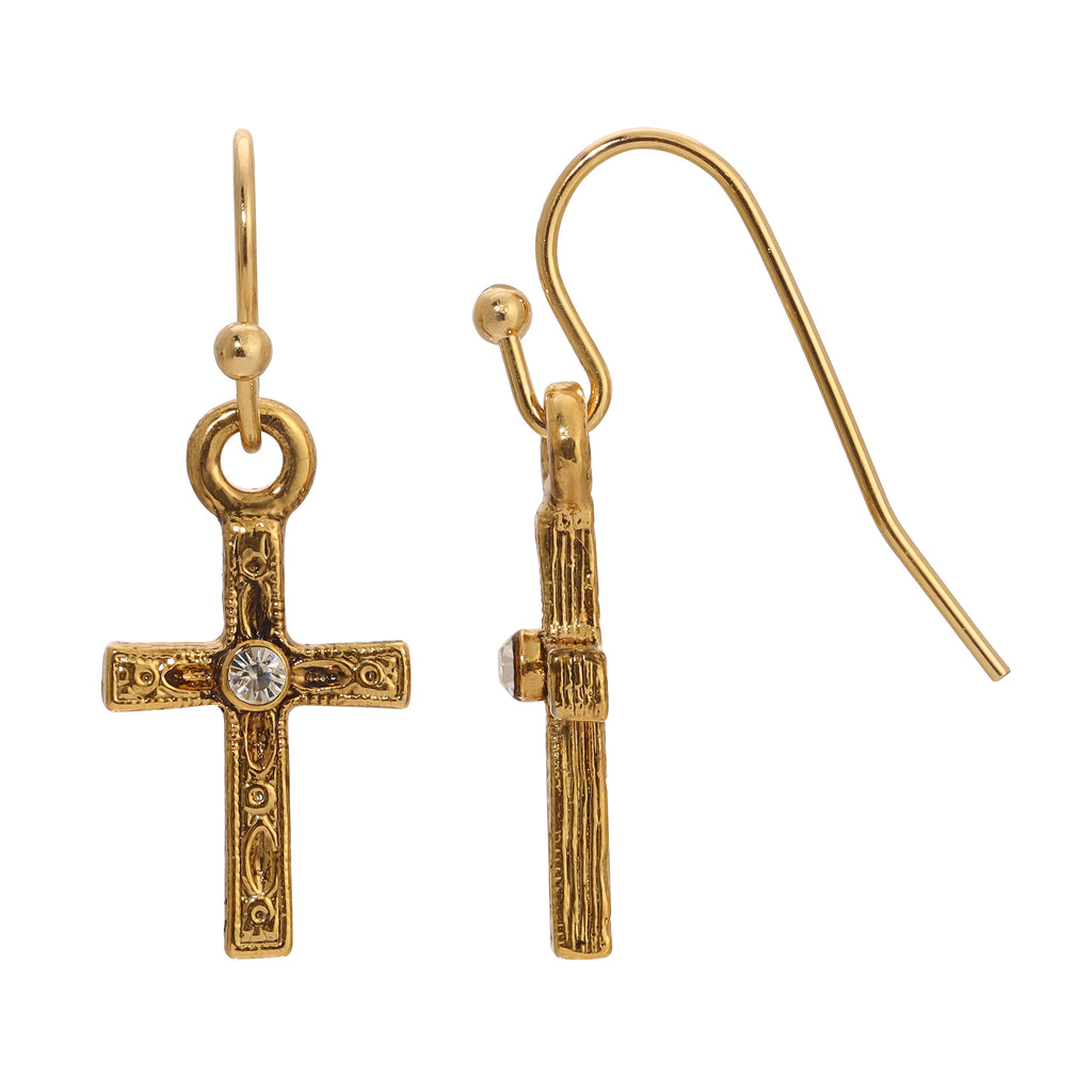1928 Jewelry Golden Elegance Cross & Crystal Drop Earrings