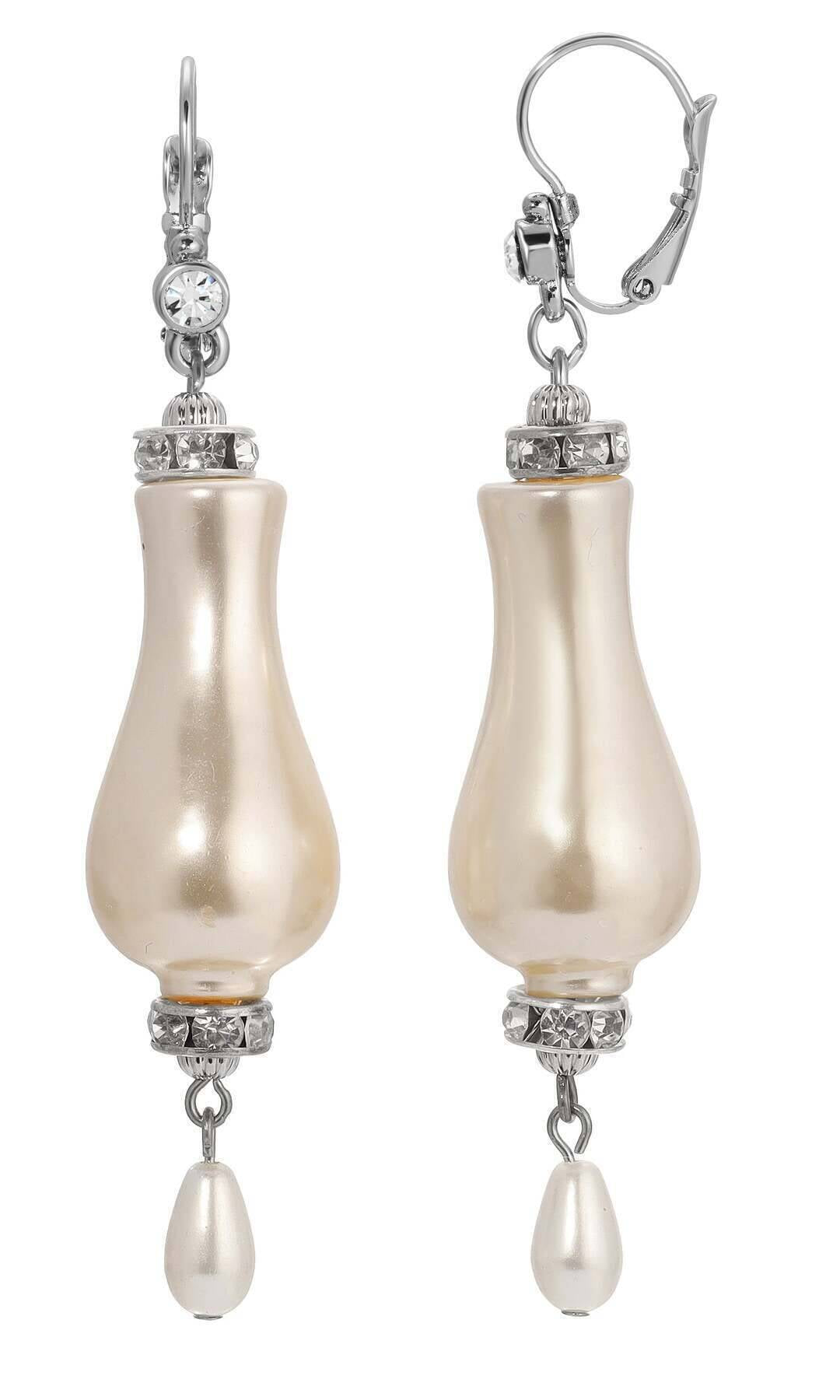 1928 Jewelry Irregular Shape Faux Pearl & Crystal Dangle Earrings