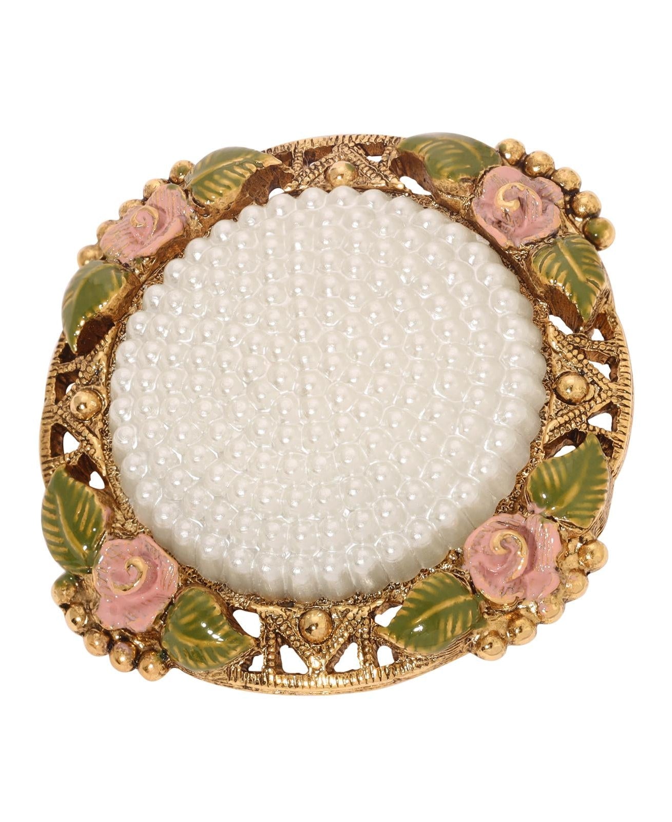 1928 Jewelry Pearly Eden Rose Enamel Faux Pearl Brooch