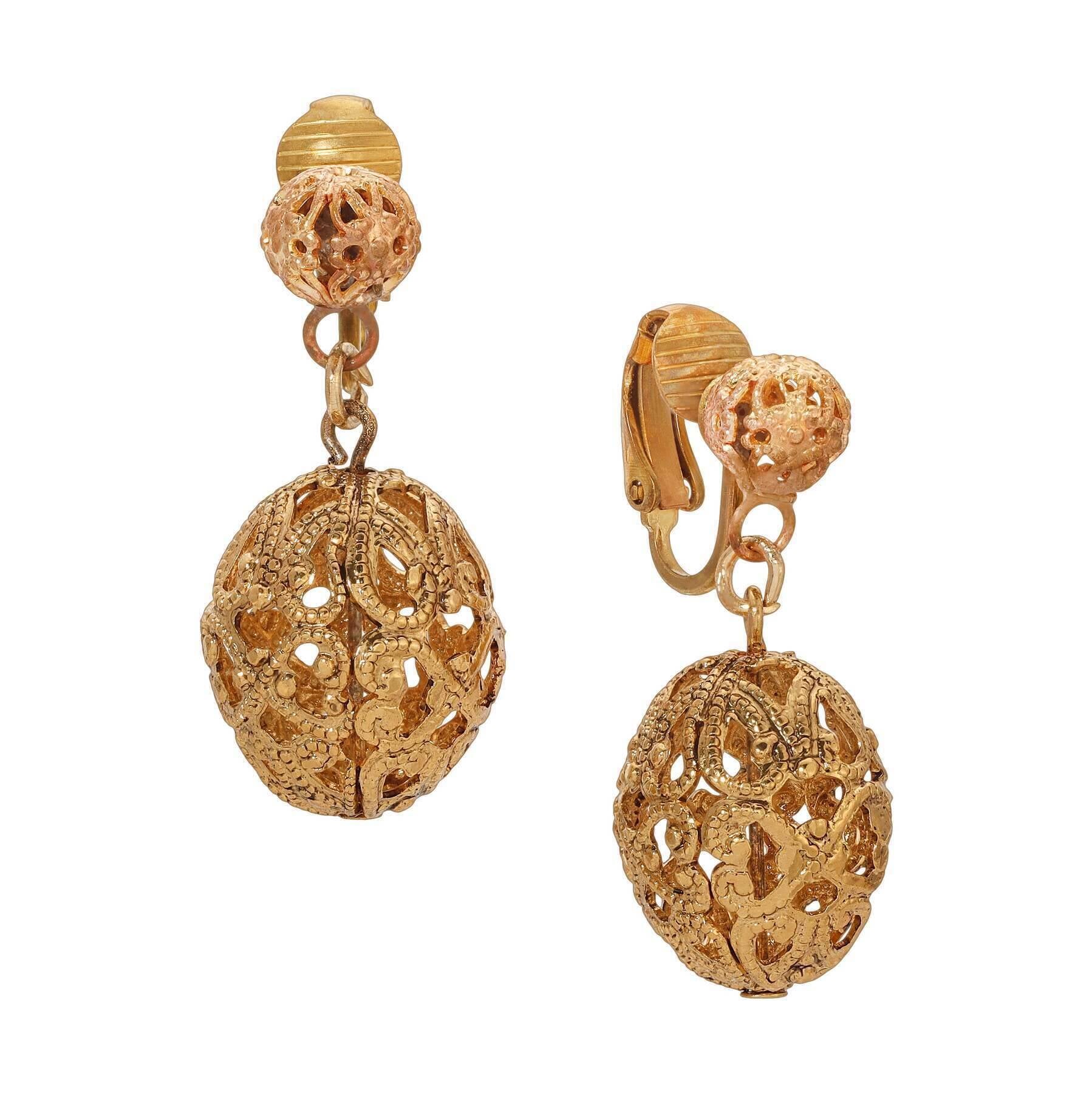 1928 Jewelry Double Filigree Bead Clip Earrings