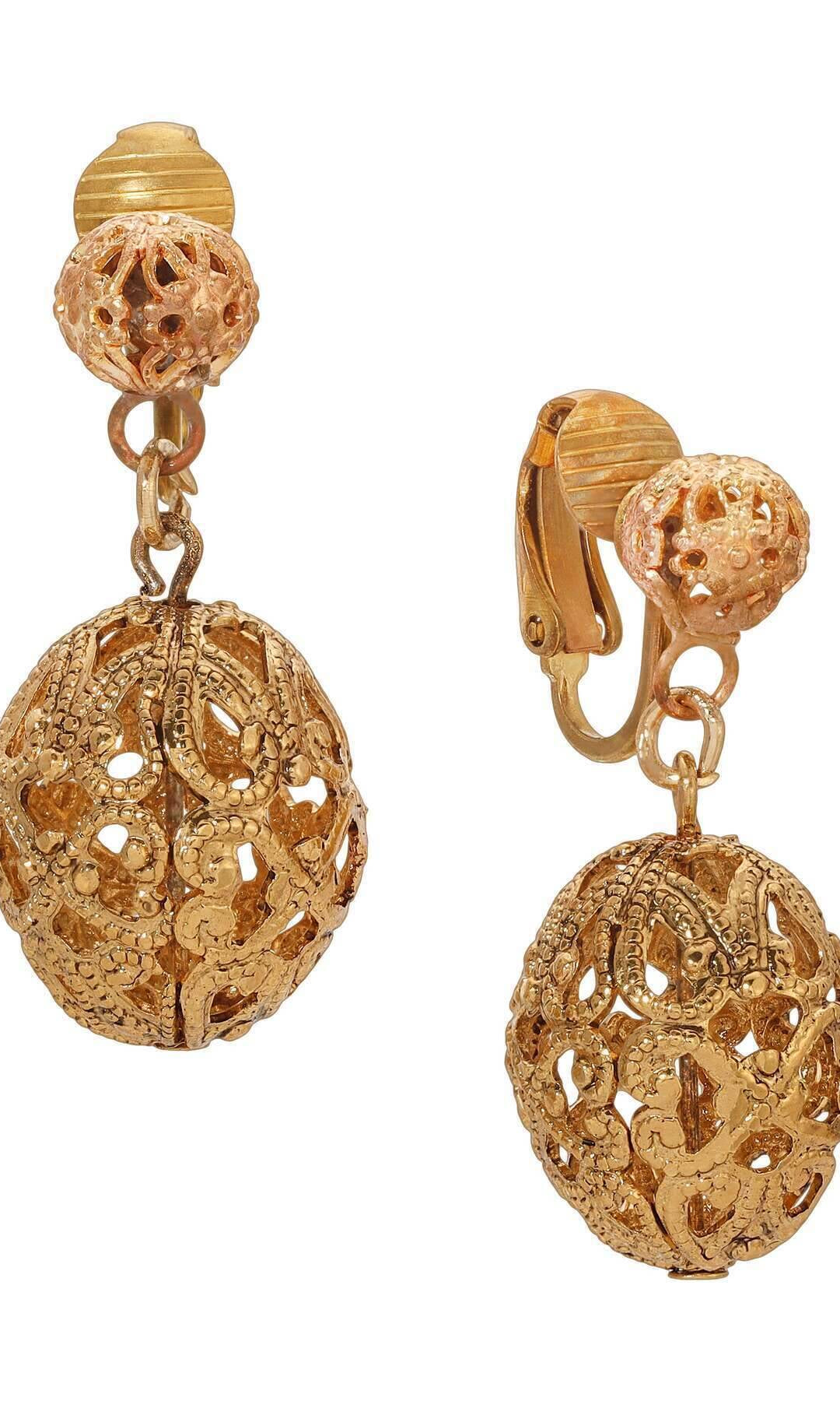 1928 Jewelry Double Filigree Bead Clip Earrings