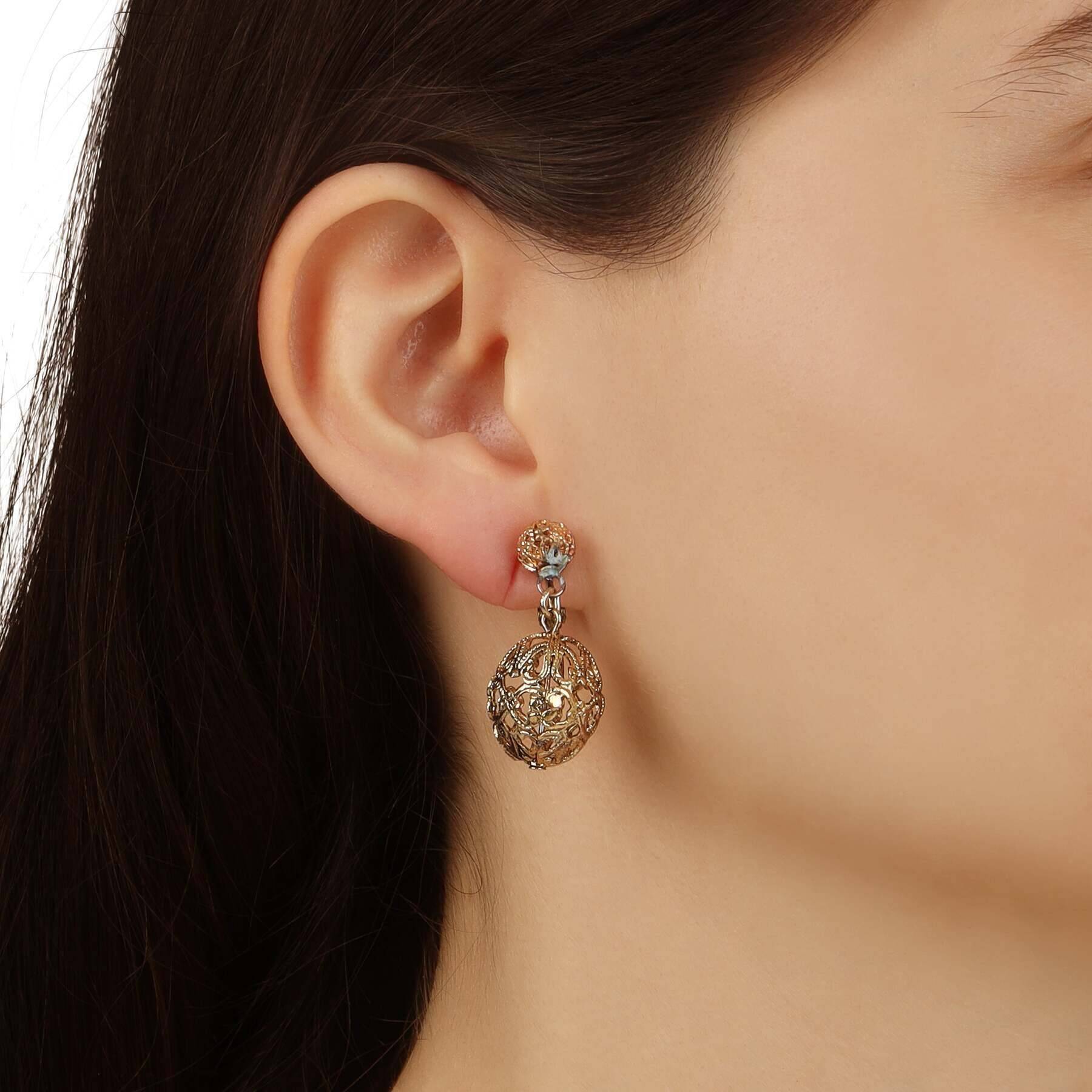 1928 Jewelry Double Filigree Bead Clip Earrings