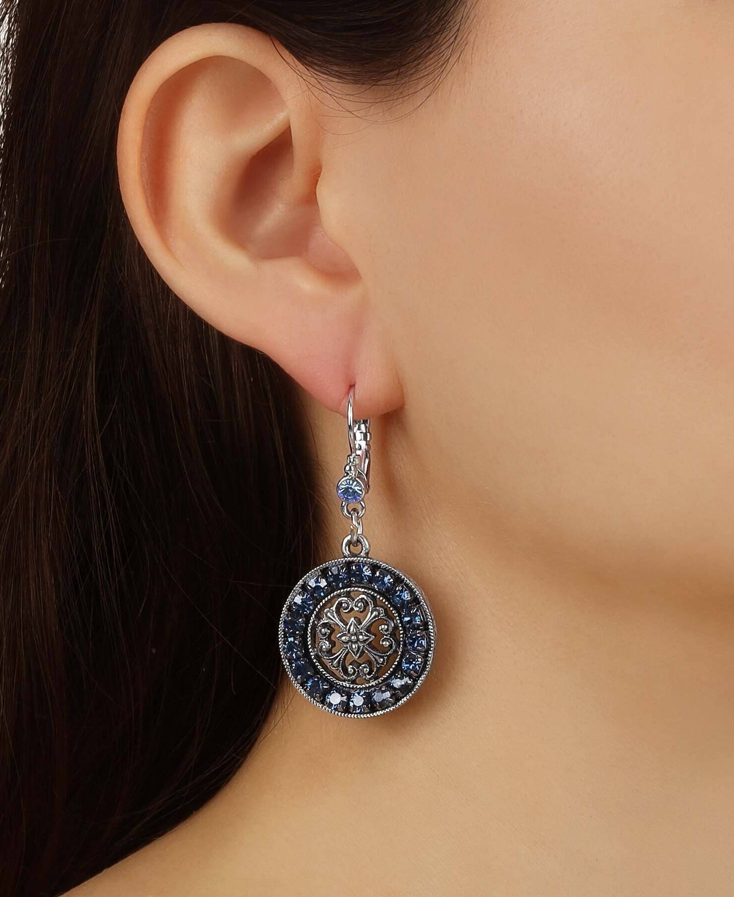 1928 Jewelry Hanauma Filigree Crystal Dangle Earrings