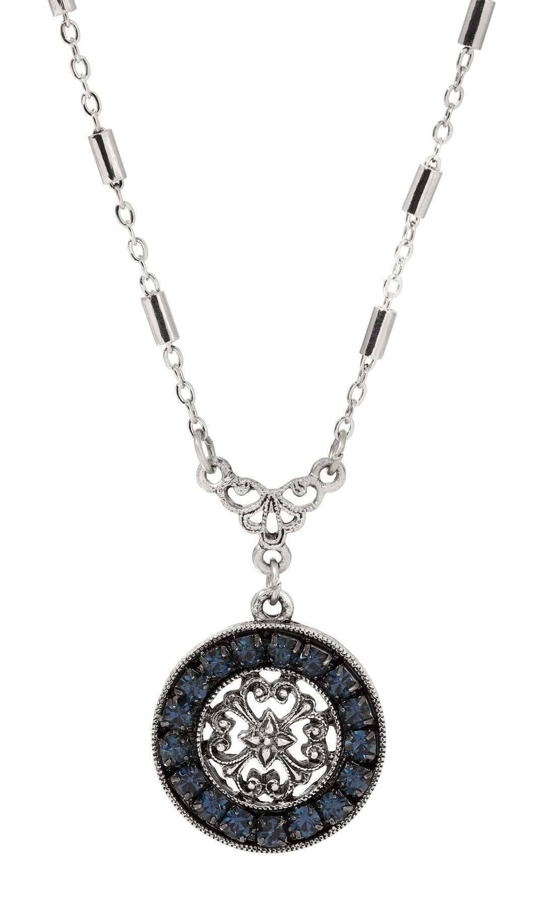 1928 Jewelry Hanauma Filigree Crystal Pendant Necklace 16" + 3" Extender