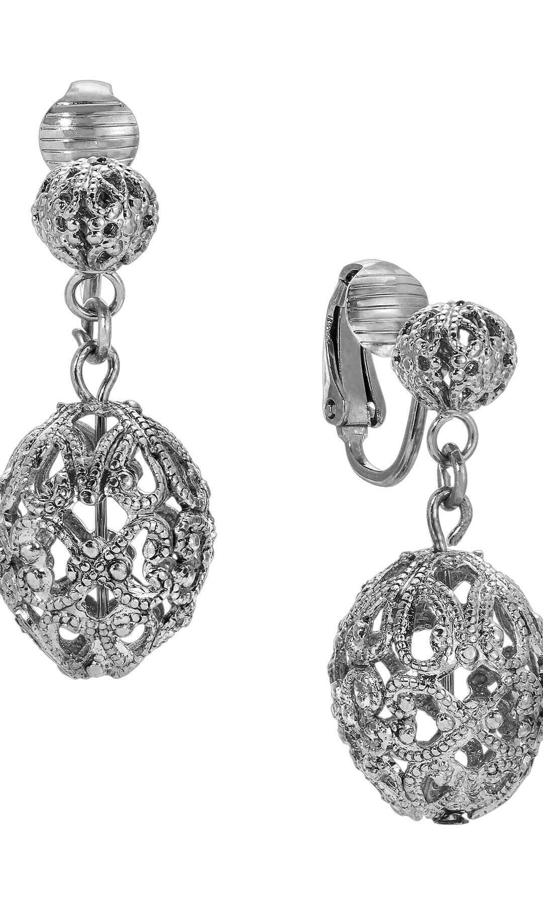 1928 Jewelry Double Filigree Bead Clip Earrings