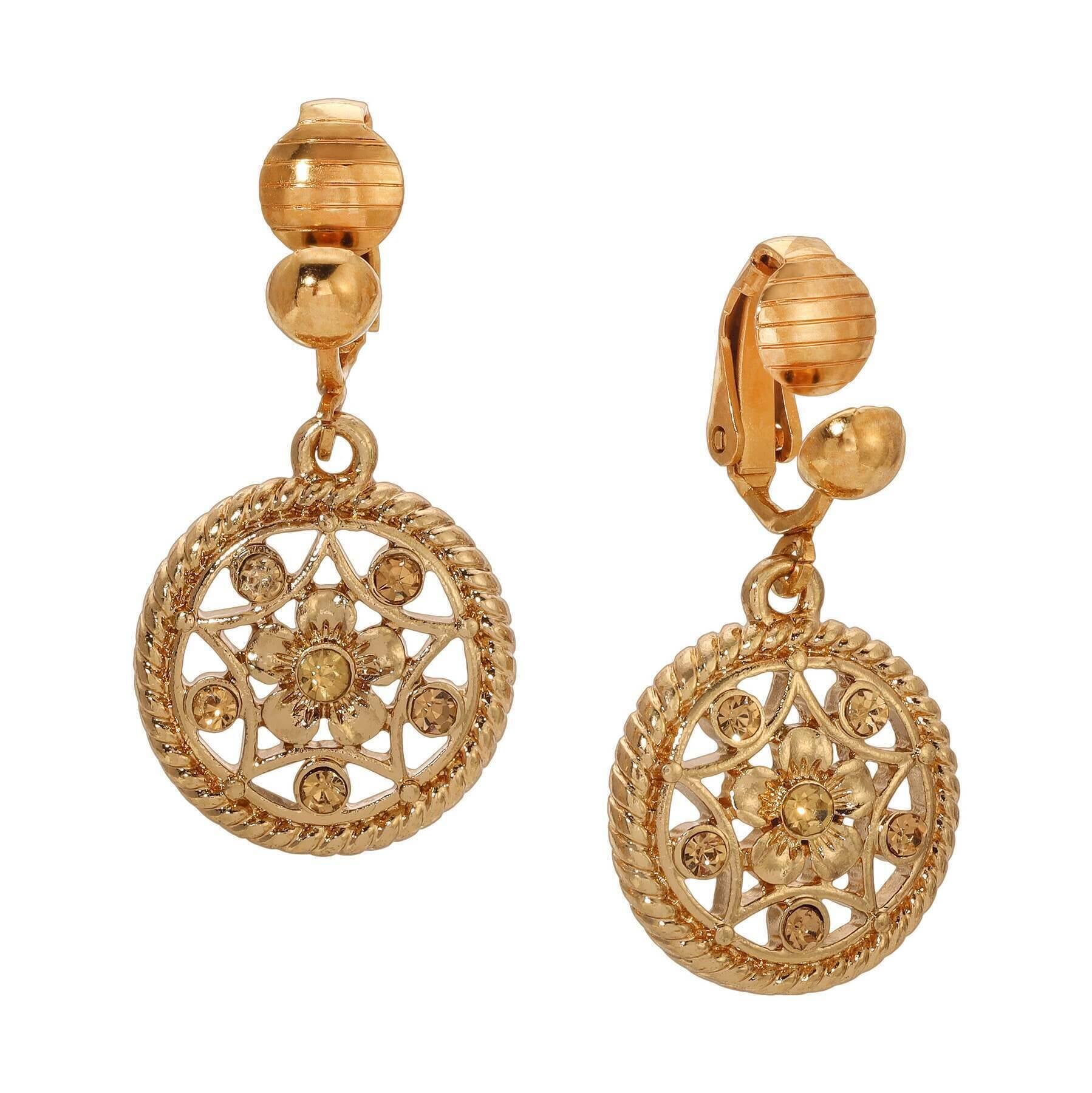 1928 Jewelry Light Topaz Crystal Round Clip On Earrings