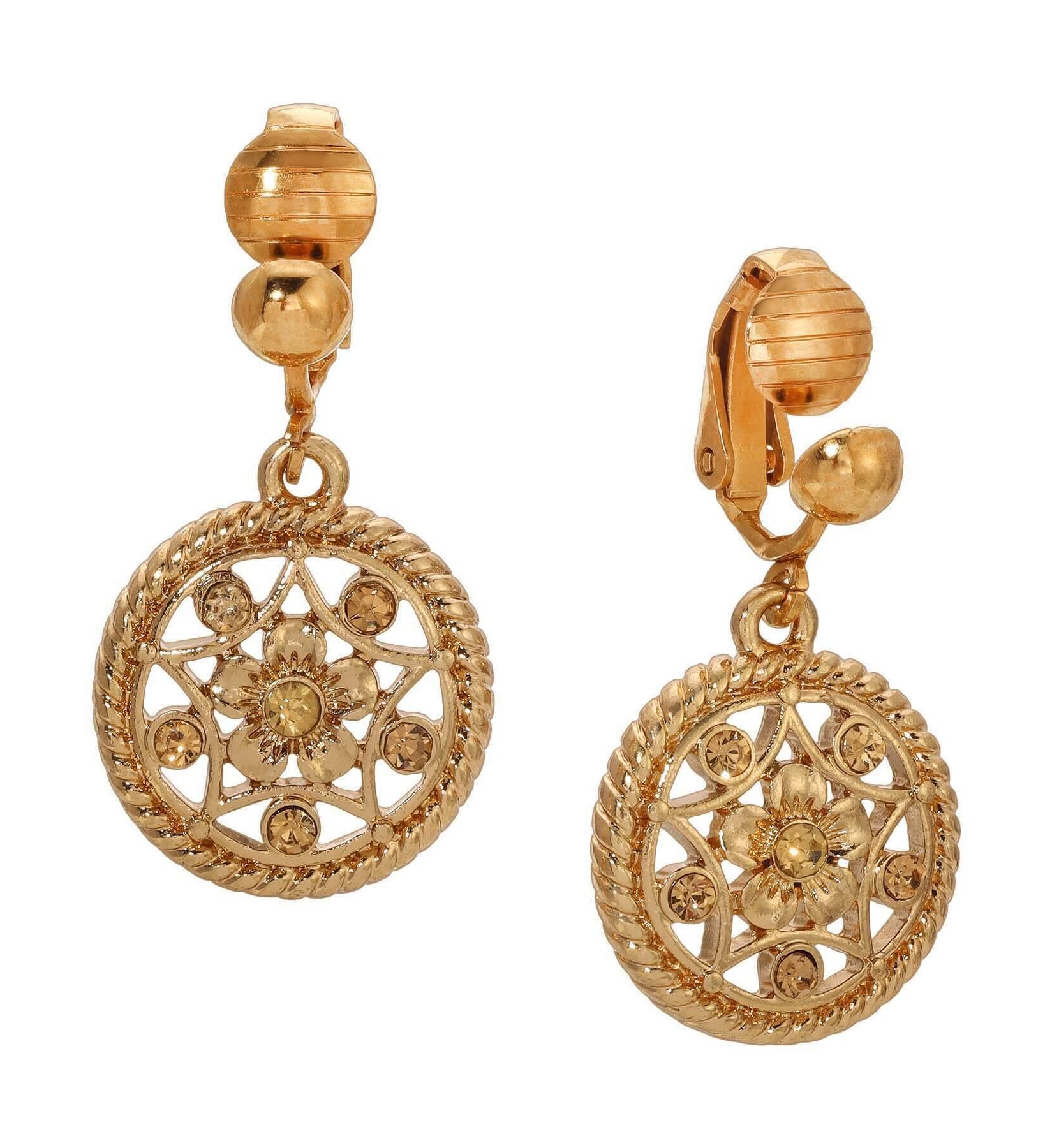 1928 Jewelry Light Topaz Crystal Round Clip On Earrings