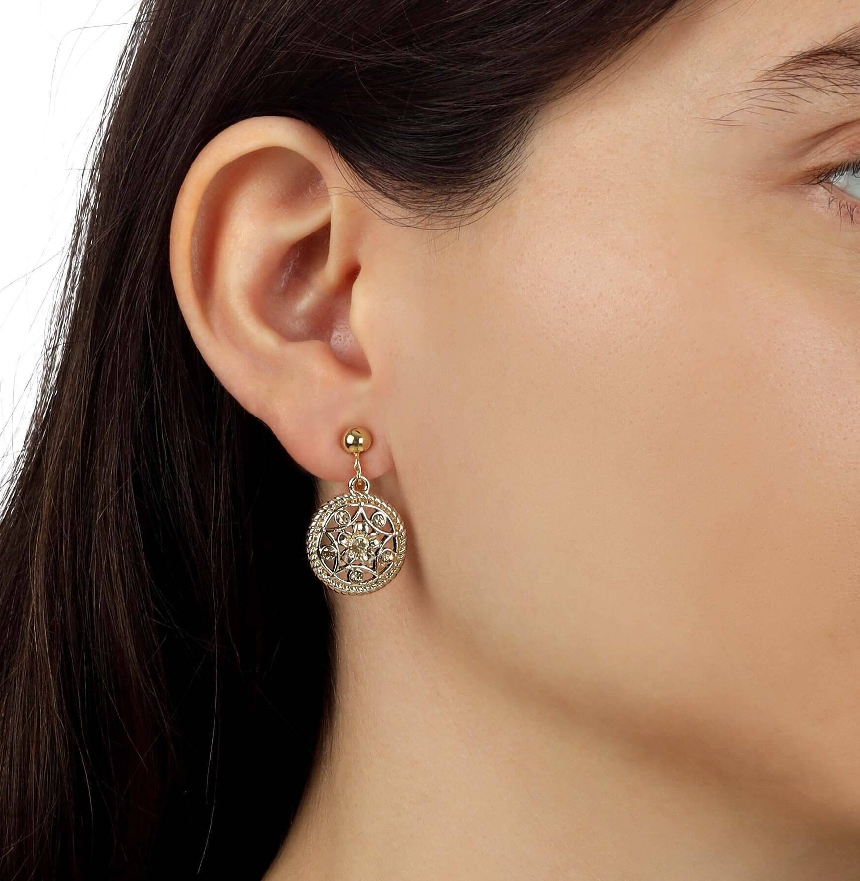 1928 Jewelry Light Topaz Crystal Round Clip On Earrings