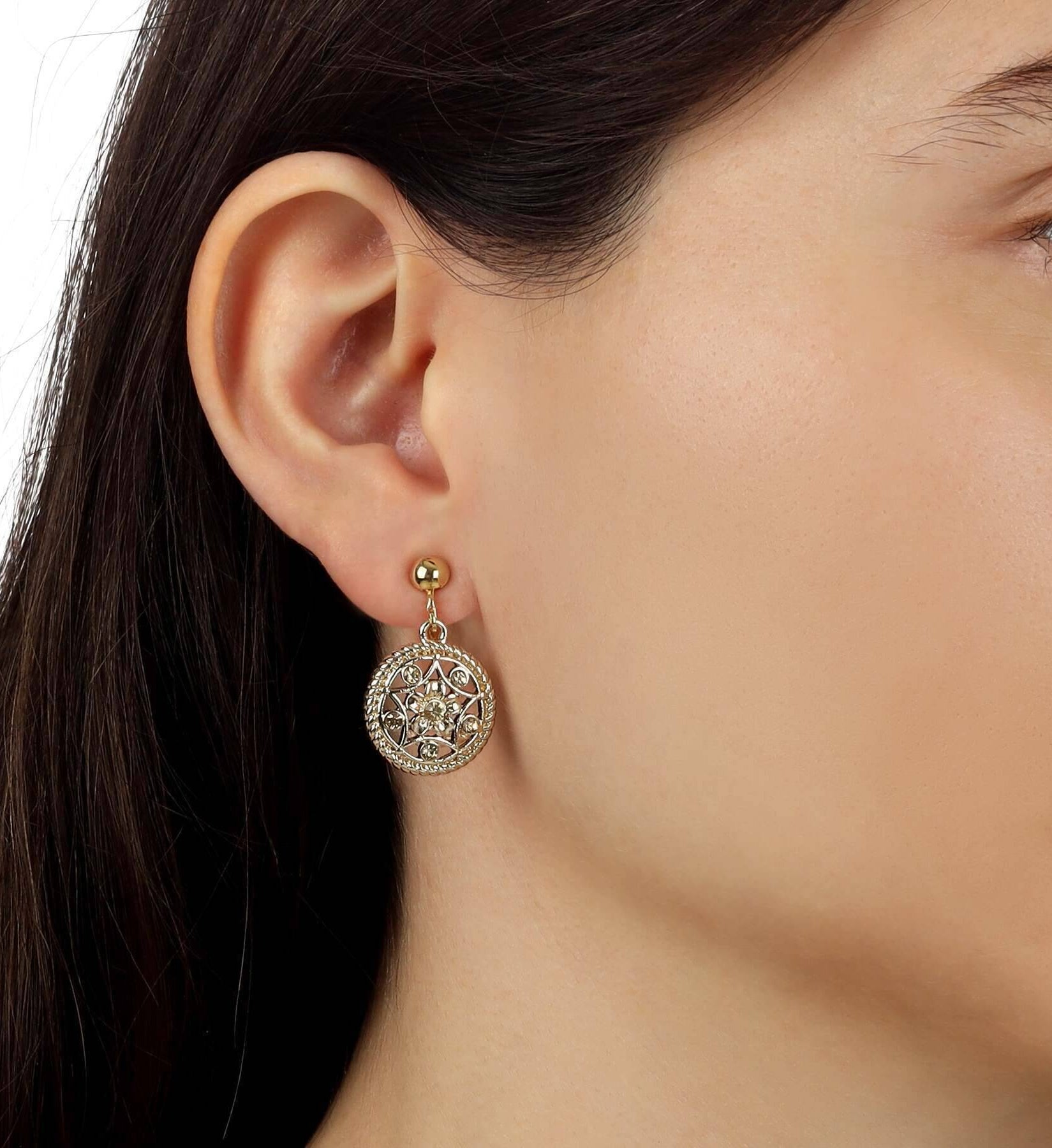 1928 Jewelry Light Topaz Crystal Round Clip On Earrings