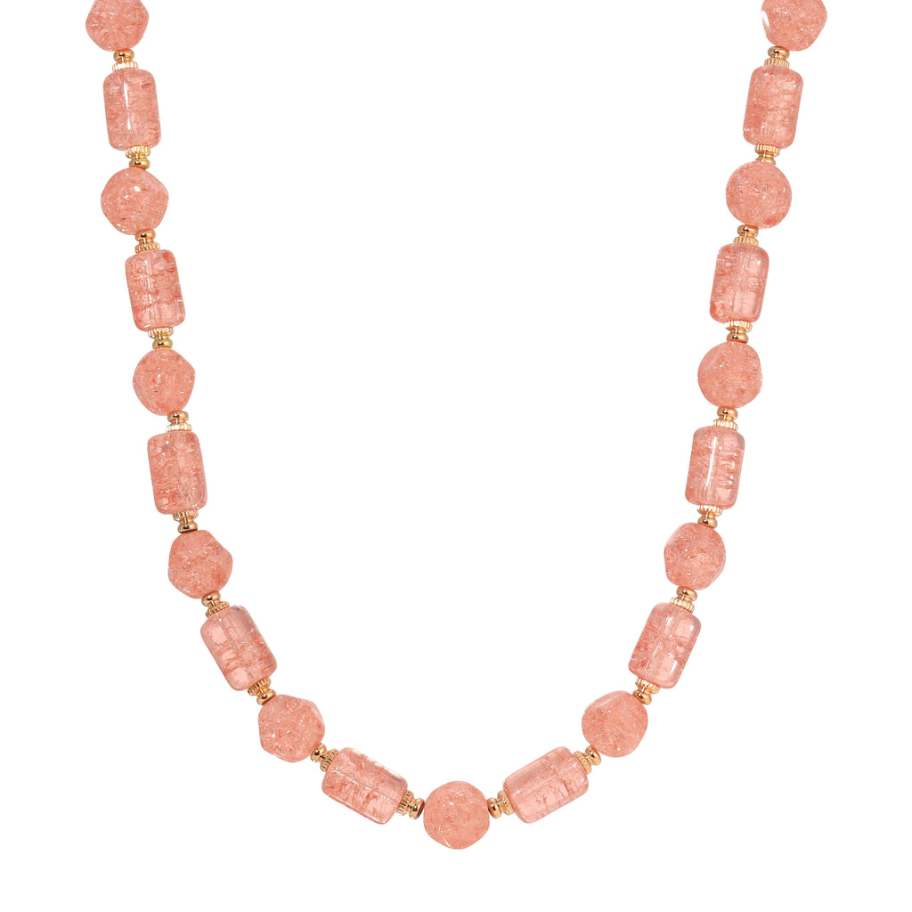 1928 Jewelry Beaded Peach Cracked Glass Necklace 16"