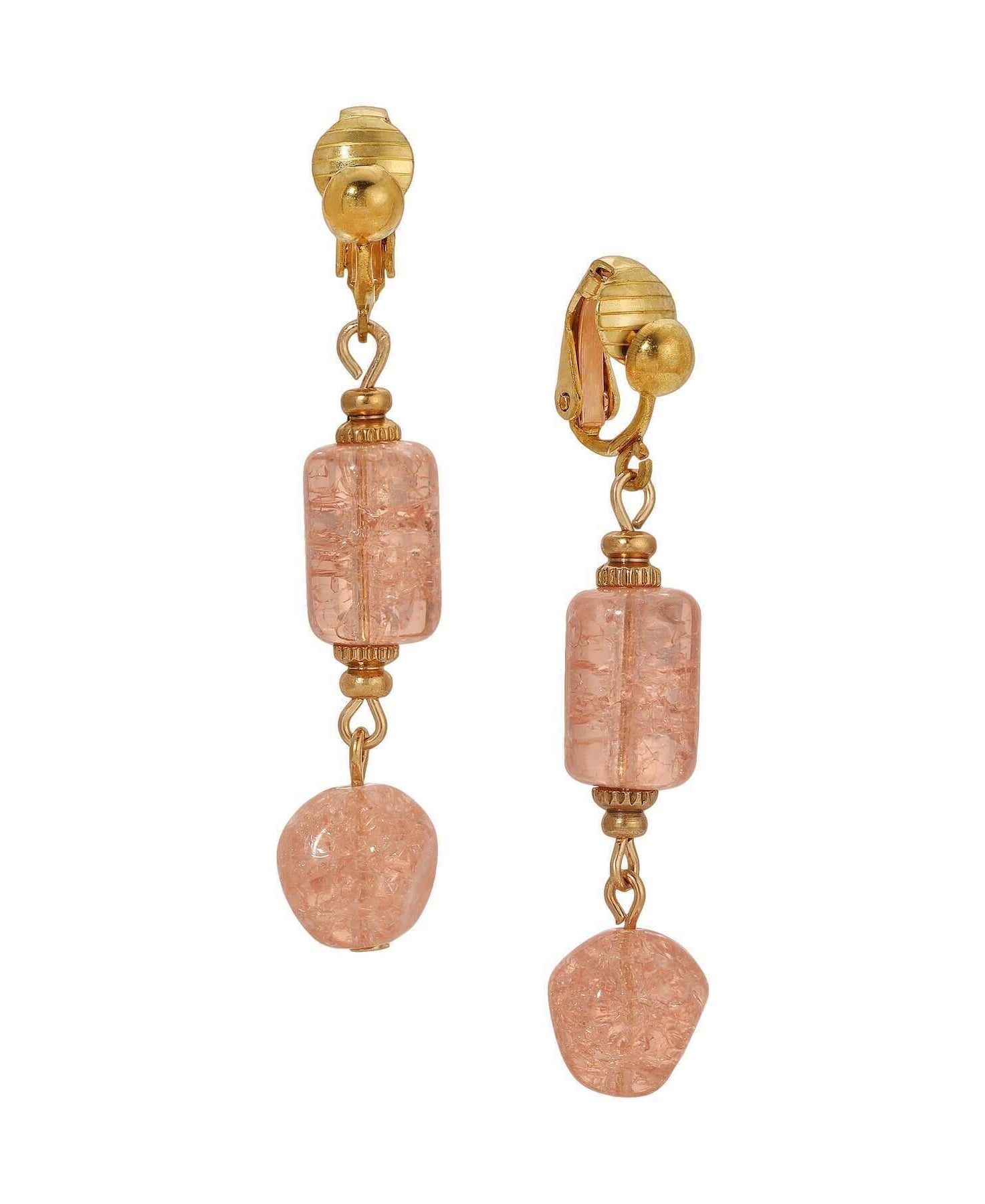 1928 Jewelry Beaded Peach Cracked Glass Clip On Earrings
