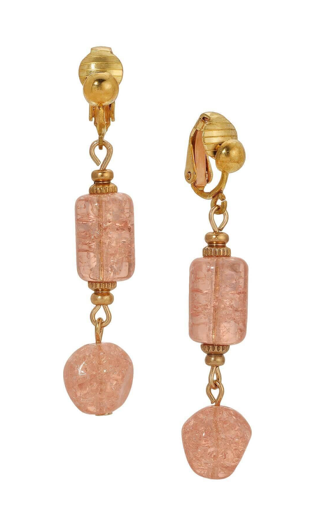 1928 Jewelry Beaded Peach Cracked Glass Clip On Earrings