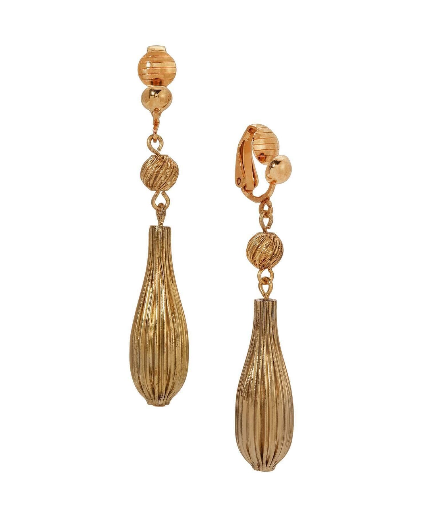 1928 Jewelry Gold Corrugated Textured Dangle clip On Earrings