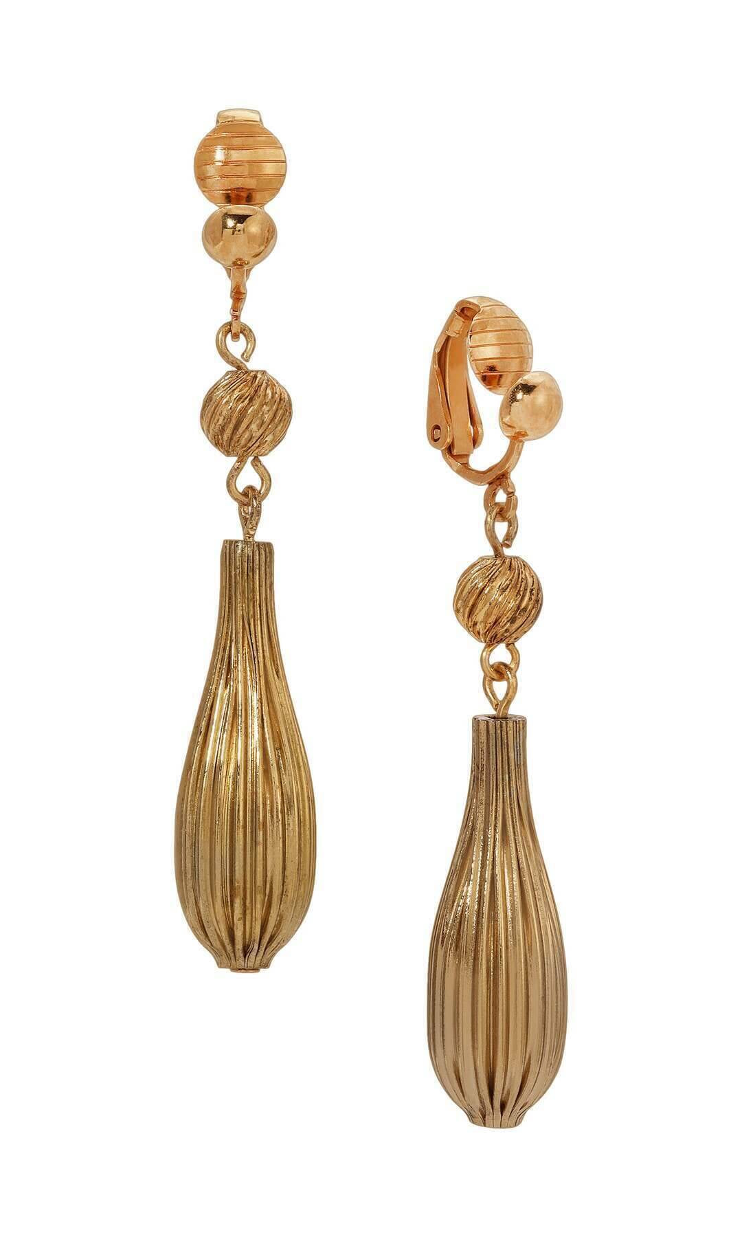 1928 Jewelry Gold Corrugated Textured Dangle clip On Earrings