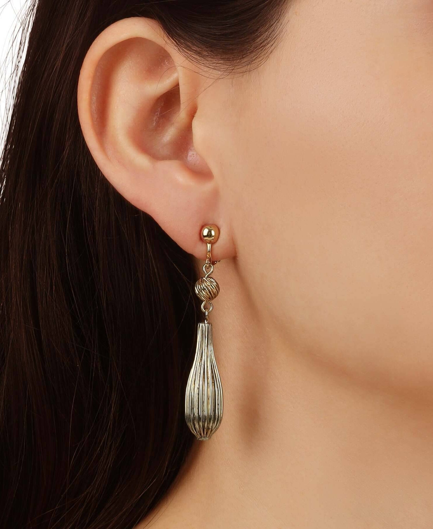 1928 Jewelry Gold Corrugated Textured Dangle clip On Earrings