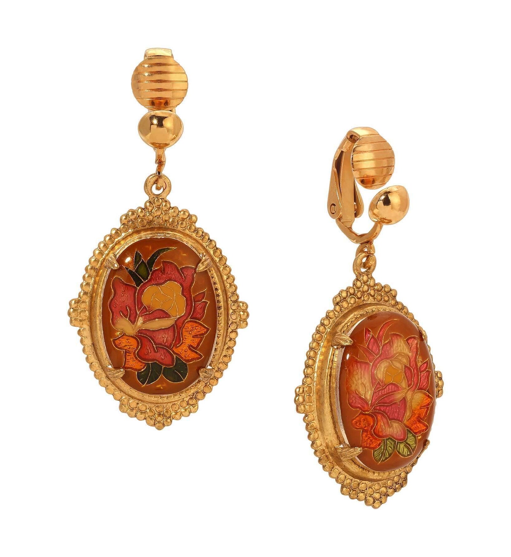 1928 Jewelry Classic Floral Oval Clip On Earrings